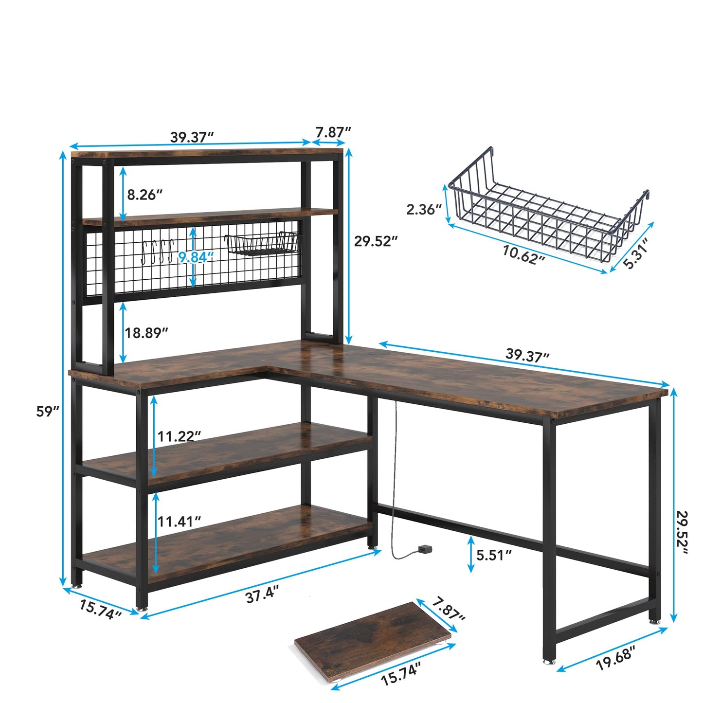 Tribesigns 55" L-Shape Computer Desk with Hutch and Wireless Charging, Office Desk Study Table Writing Desk Workstation with 5 Shelves and Movable CPU Stand for Home Office (Brown)