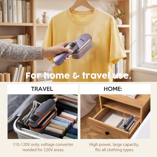 Droyek Portable Travel Steamer - 1200W Powerful 2-in-1 Iron & Steamer | Fast Heat in 10s, 150ml Tank