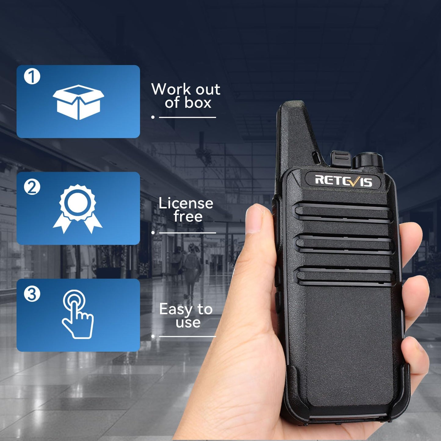 Retevis RT22 Walkie Talkies Mini, Rechargeable Two Way Radio Long Range, 2 Way Radio Small, Portable VOX, for Business Commercial Work School Church Restaurant (20 Pack,Black)