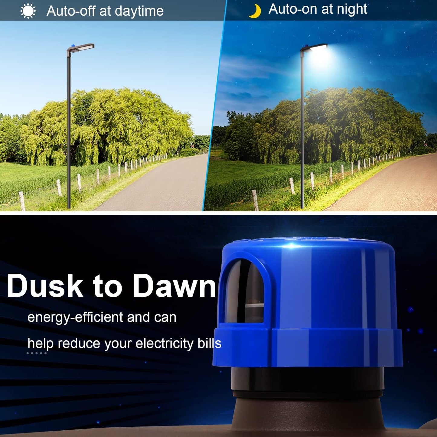 ledmo 300W LED Parking Lot Light Slip Fitter Mount 36000LM 5000K Outdoor Commercial Area Flood with Dusk to Dawn Photocell, Easy Installation IP65 Waterproof Shoebox Light for Street, Yard
