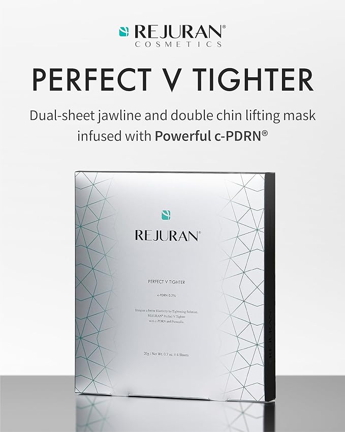 REJURAN® Perfect V Tighter Dual-Sheet Lifting Sheet Mask, c-PDRN® (4ea) ??Face & Jawline Lifting and Firming Original PDRN & Purecolla, Deep Moisturizing, Skin Tightening Anti-Aging Korean Skin Care