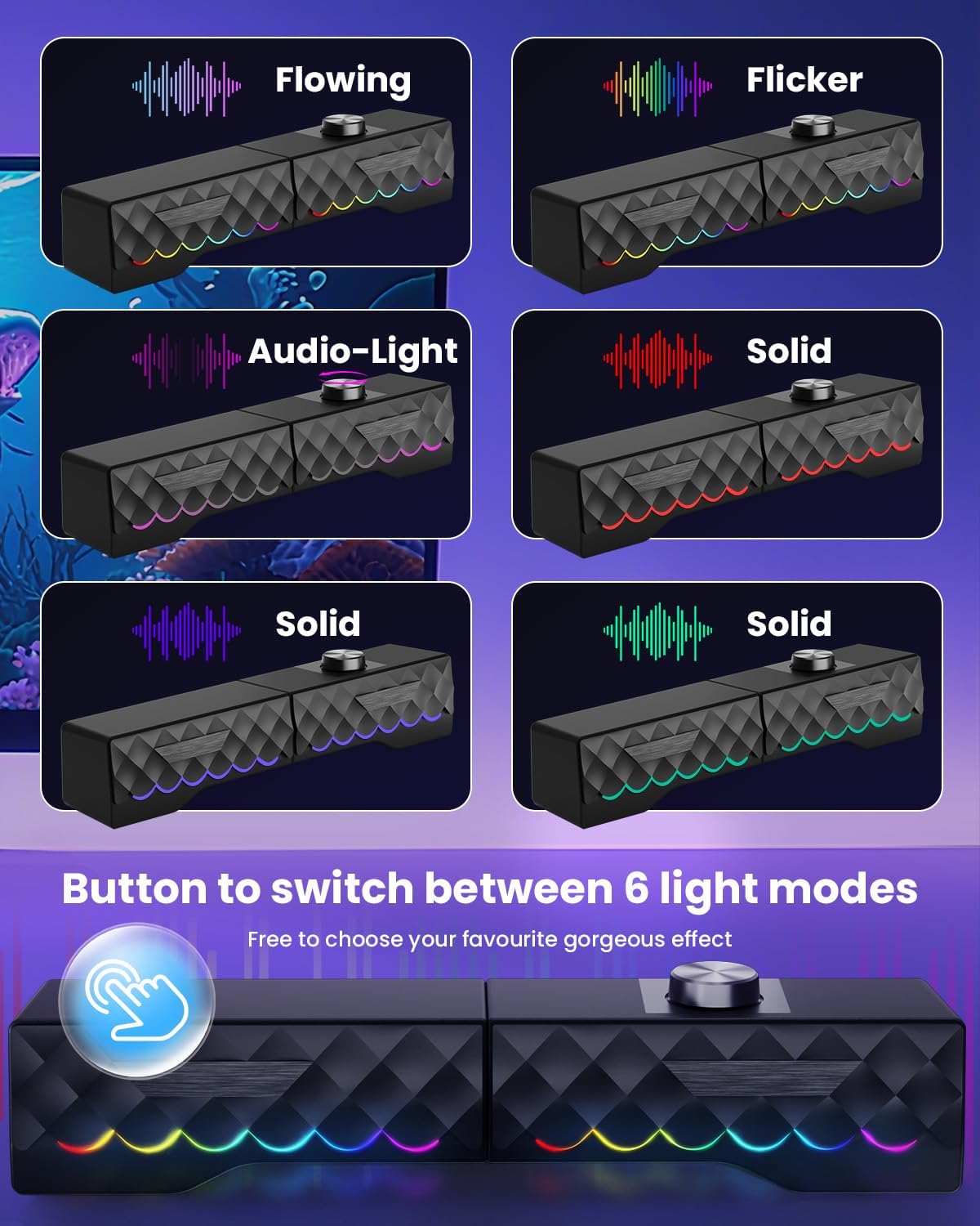 TONE JOY 2 1 PC Speakers - in Detachable Computer Speakers with LED for Dynamic and Cool Gaming - Gaming Speakers