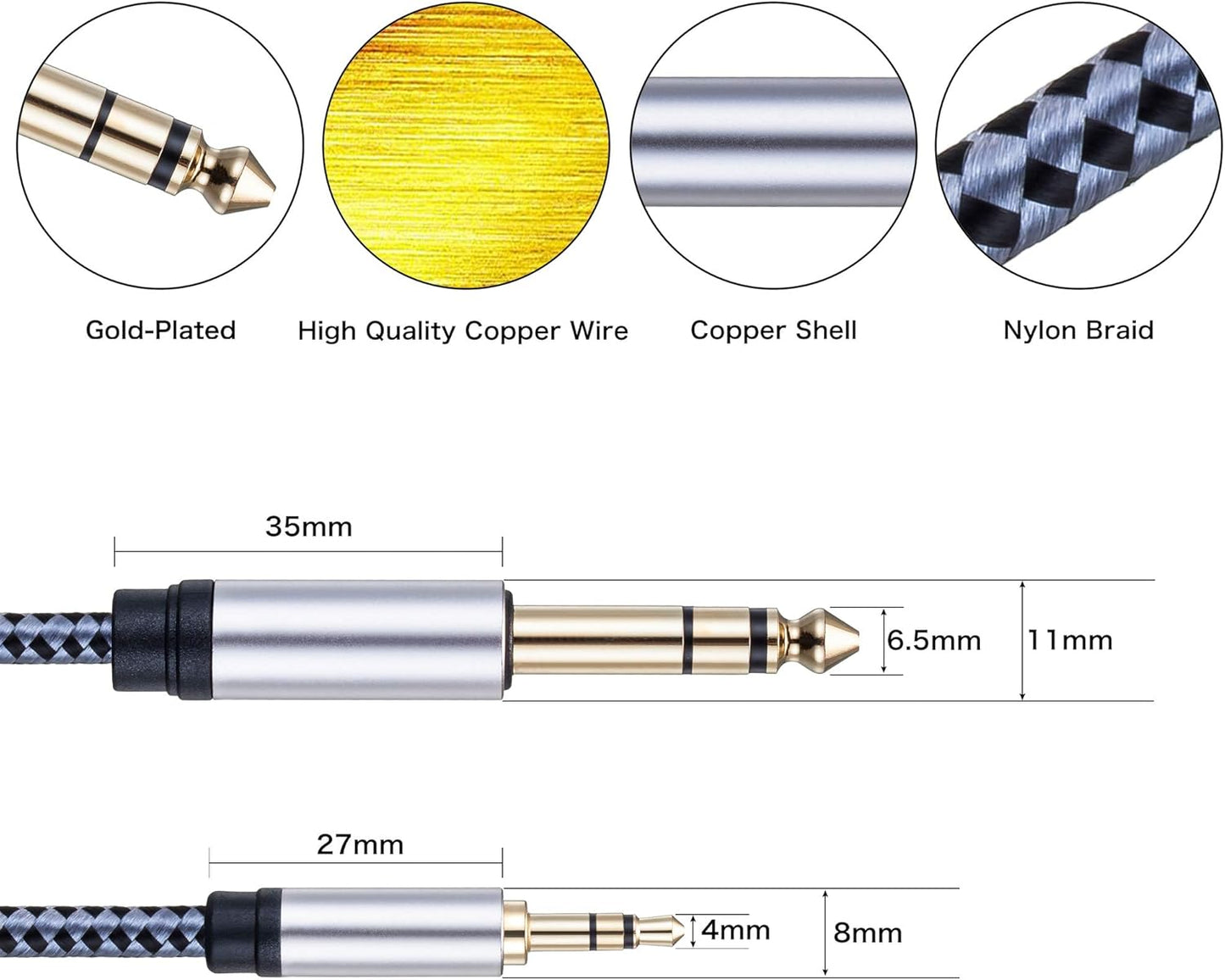Tiierzon 1/8 1/4 25Ft, 6.35mm 1/4" 3.5mm 1/8" Amplifiers(25Ft) to Stereo Cable Male to Male TRS Bidirectional Stereo