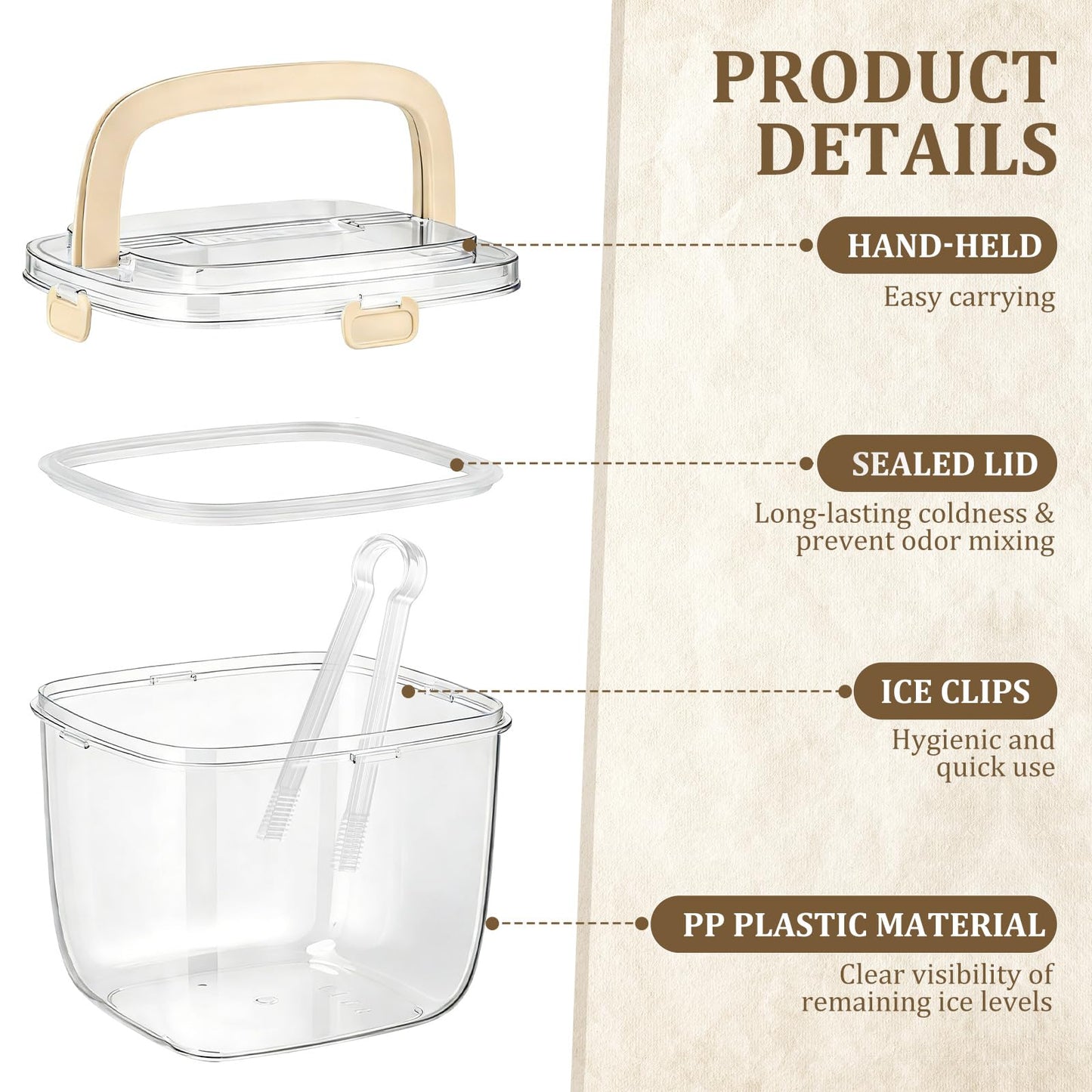 Acellegic 2 Pcs 5l Ice Storage Bin for Freezer with Lid for Clear Ices Bucket Refrigerator Containers for Beverage Beers Party Outdoor Camping Portable