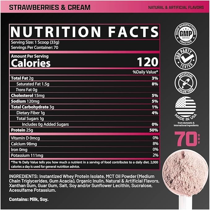 Nutrex Research IsoFit Whey Protein Powder Instantized 100% Whey Protein Isolate (30 Servings (Pack of 1), Strawberries & Cream)