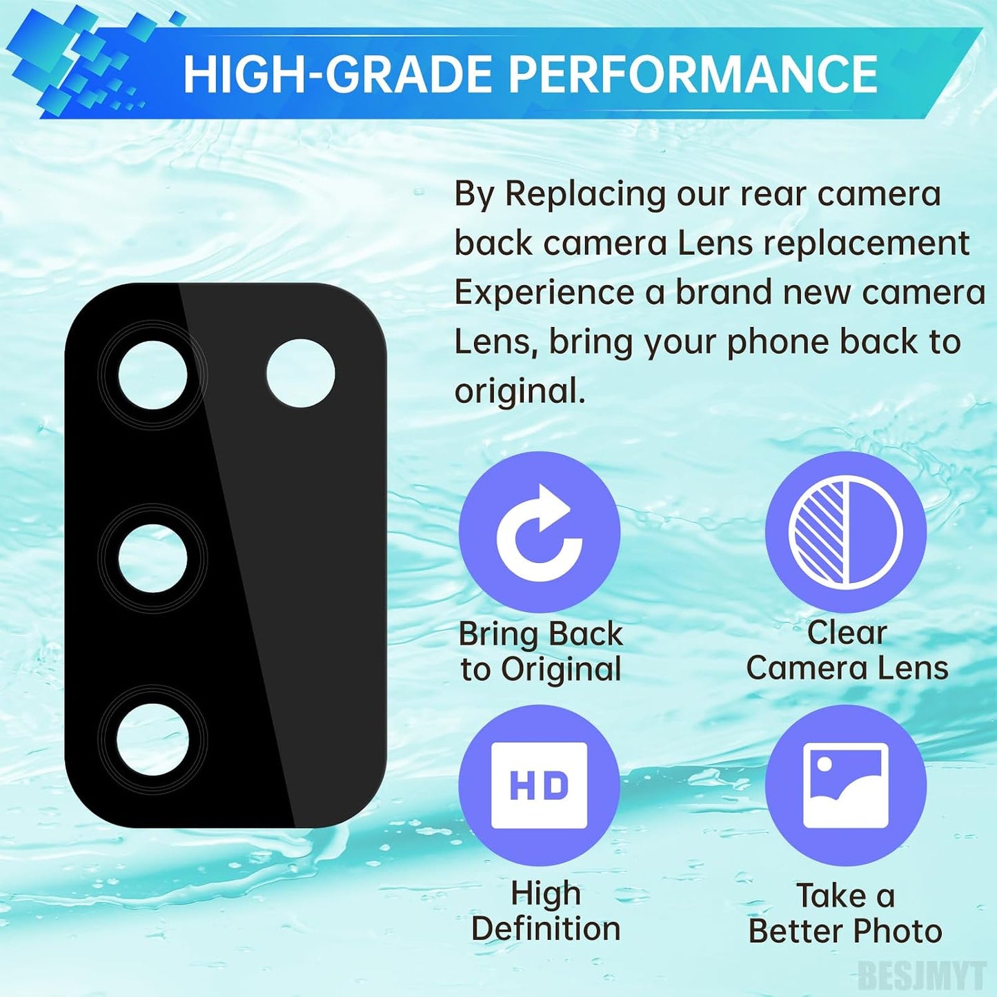 BESJMYT 2 Pack A02s A02s SM-A025U SM-A025U1 Rear Camera Lens Replacement for Samsung Galaxy Adhesive Back Camera Glass