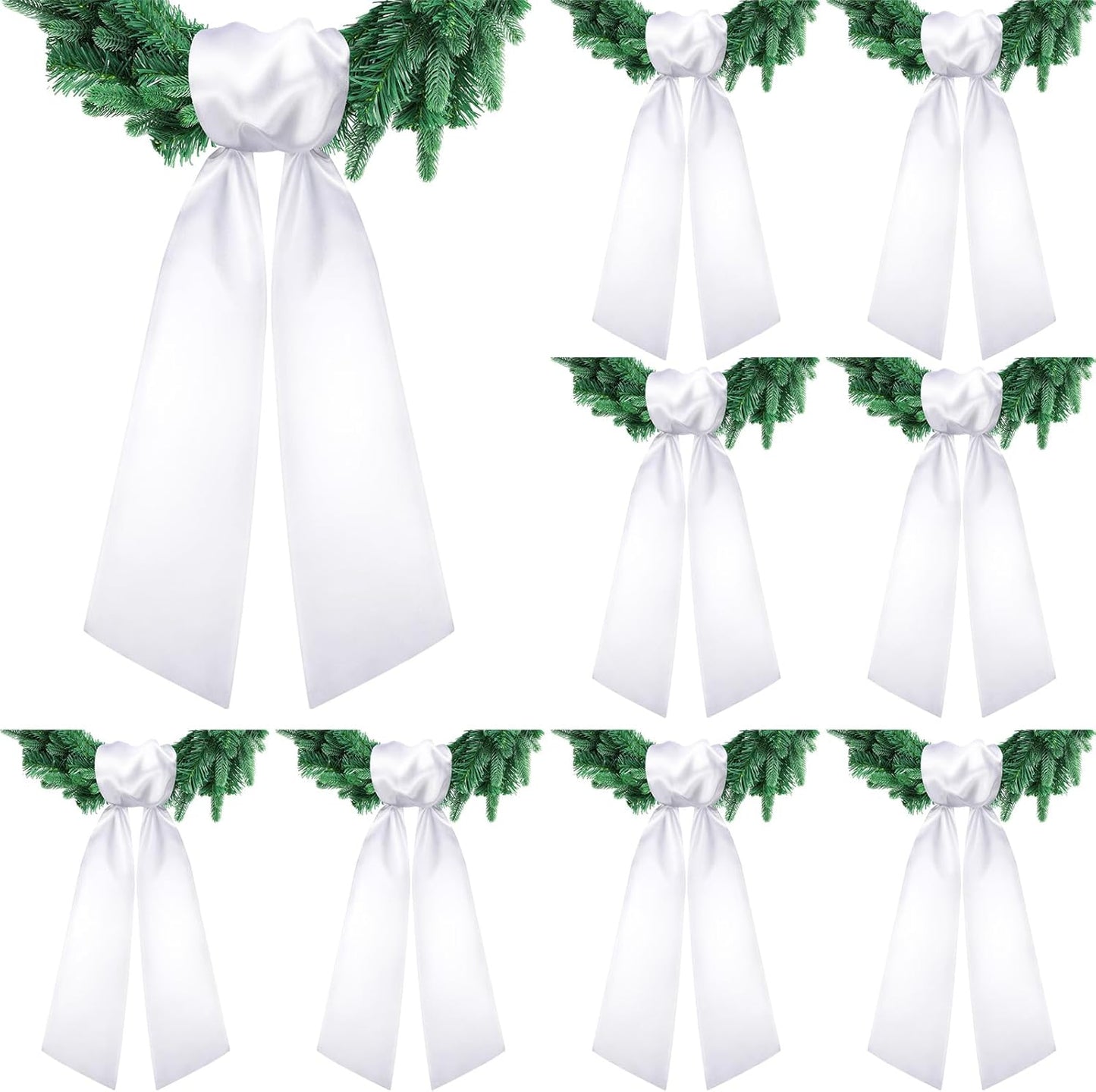 Skiennix 8 PCS White Satin Wreath Sashes - Blank Embroidery Accessories for Weddings & Holidays