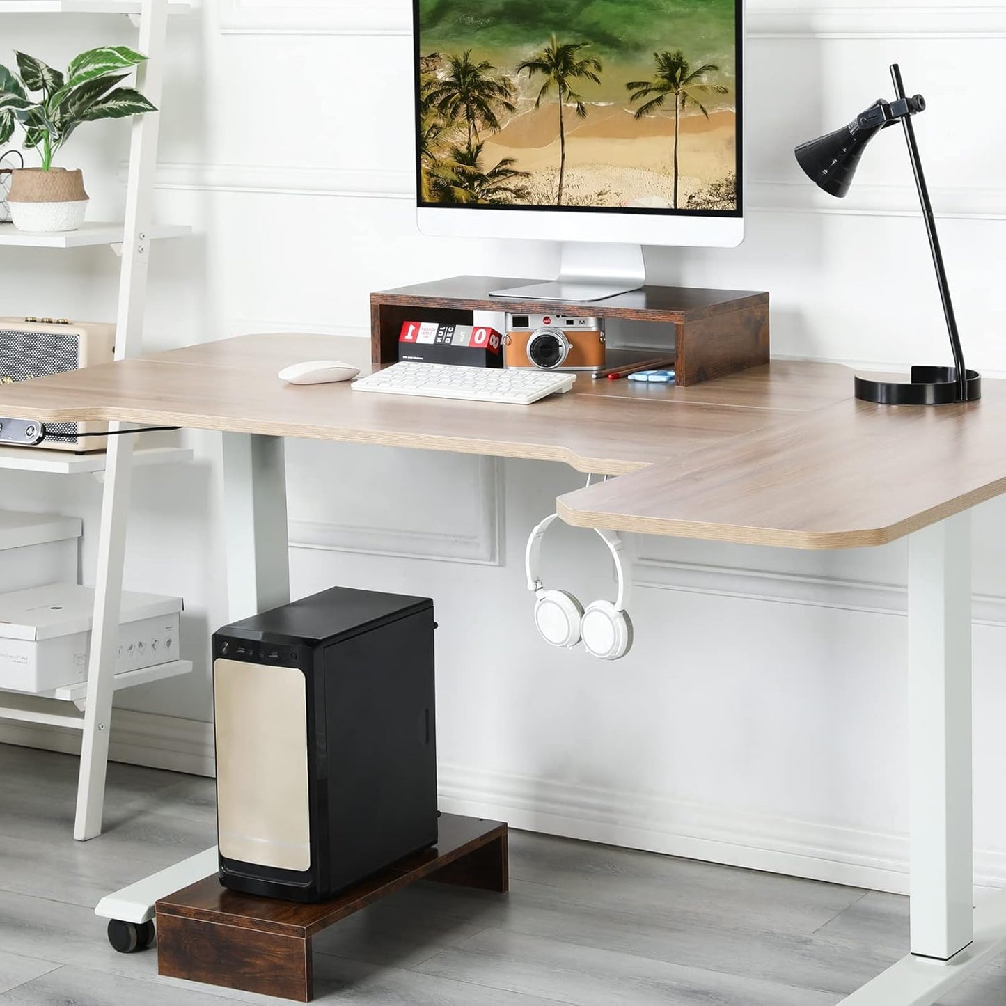 2 Pack Riser-20 inch, TEAMIX Monitor Stand Wooden Tabletop Shelf for TV/PC/Laptop/Printer, Rustic Brown Monitor Riser
