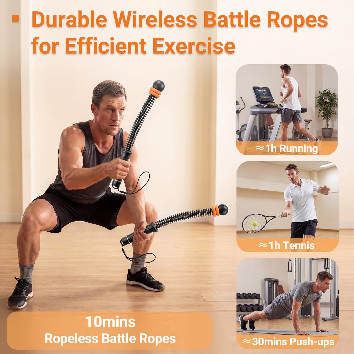 Adjustable Ropeless Battle Ropes for Home Gym-Cordless Training Rope Fitness Equipment for Men & Women,Portable Arm Exerciser Rope for Strength Building, HIIT and Low-Impact Aerobic Training (Black)
