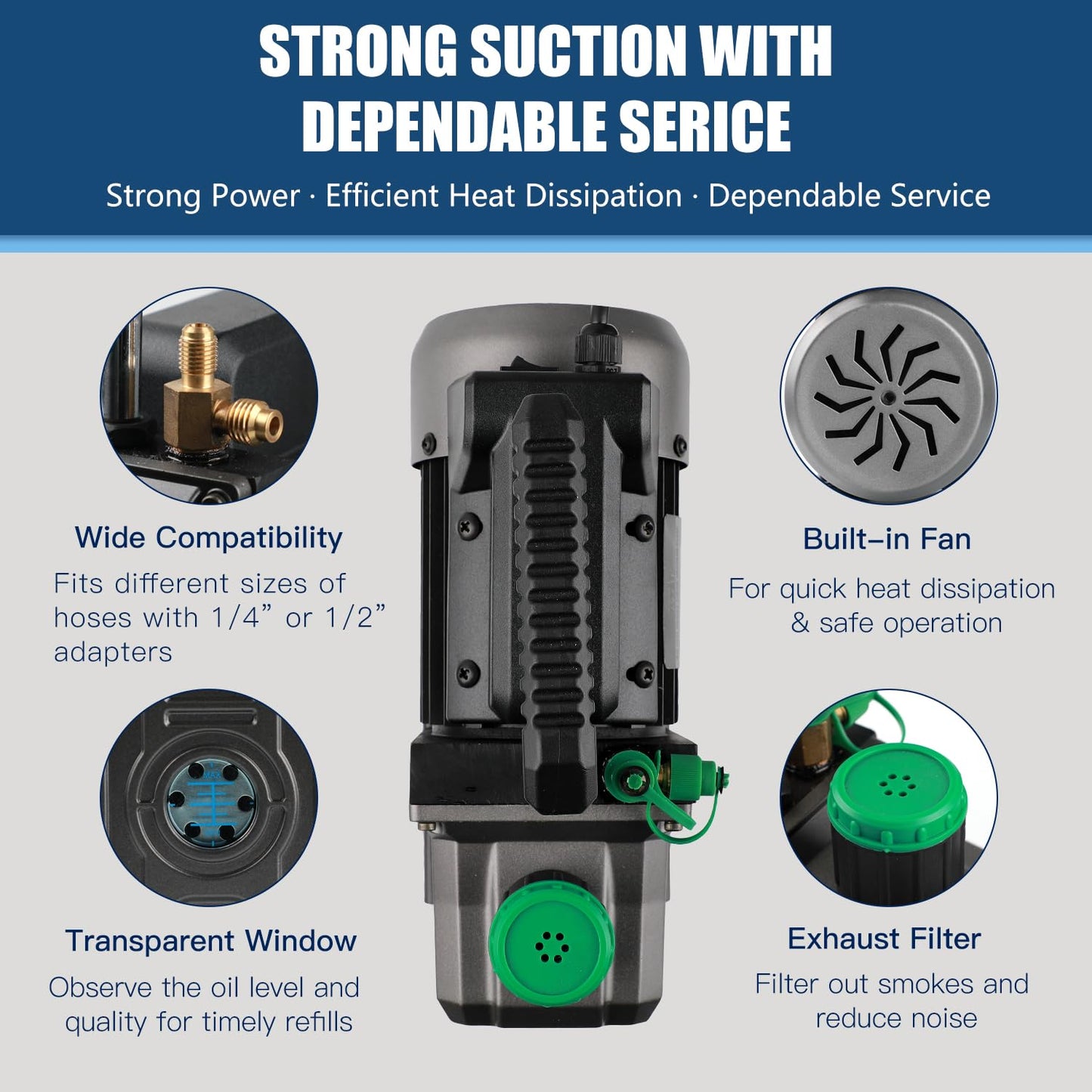 PB Motor TECH 4.5CFM 1/3HP Vacuum Pump with 4-Way AC Manifold Gauge Set for R134a R22 R410a - Includes Leak Detector, Puncture Can Tap, and More