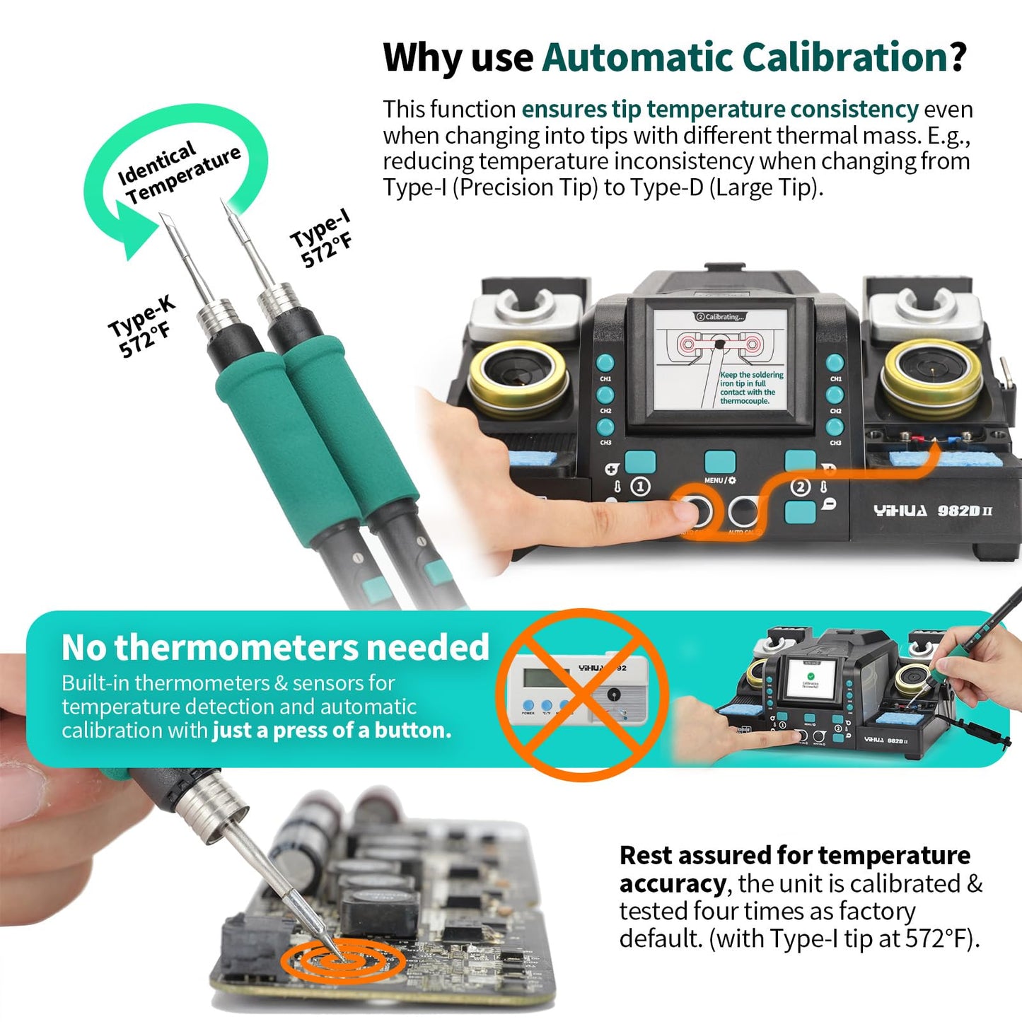 YIHUA 982D-II 2-IN-1 Digital Soldering Iron Kit, Precision Soldering Station with C210 and C245 Precision Soldering Iron, Auto Calibration, Adaptive Display, PID Temperature Control, Rapid Heating