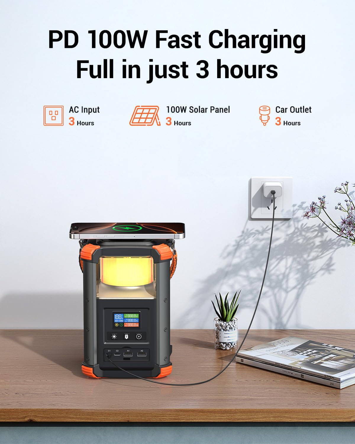 BLAVOR Portable Power Station, 236.8Wh/64,000mAh Outdoor Generator, 100W+65W USB C Two-Way Fast Charging Small Generator, 15W Wireless Power Bank with Camping Lantern for Camping, and Home Emergencies