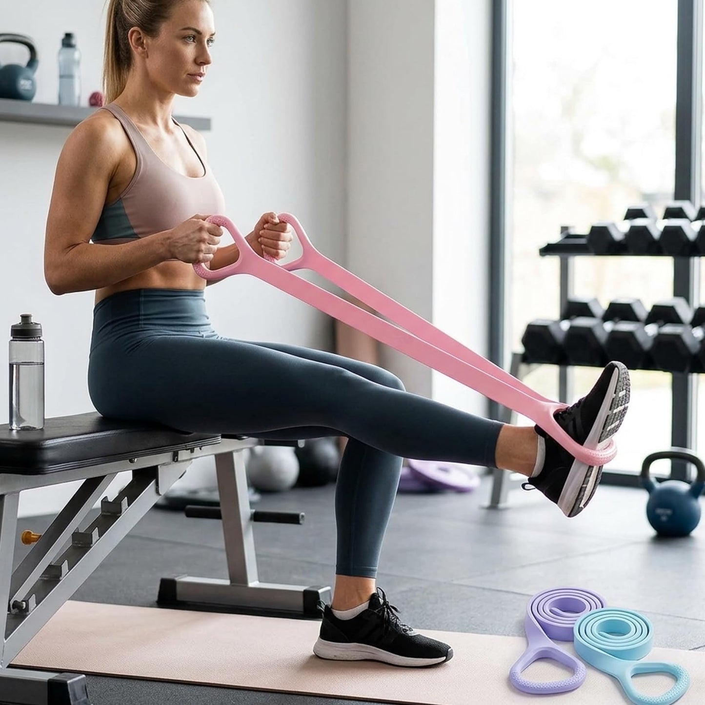 Figure 8 Resistance Band, Arm Resistance Bands with Handles, Keep Resistance Band Figure 8 for Arms Back Shoulders Legs and Glutes Workout, Resistance Bands Figure 8 with Handles for Women