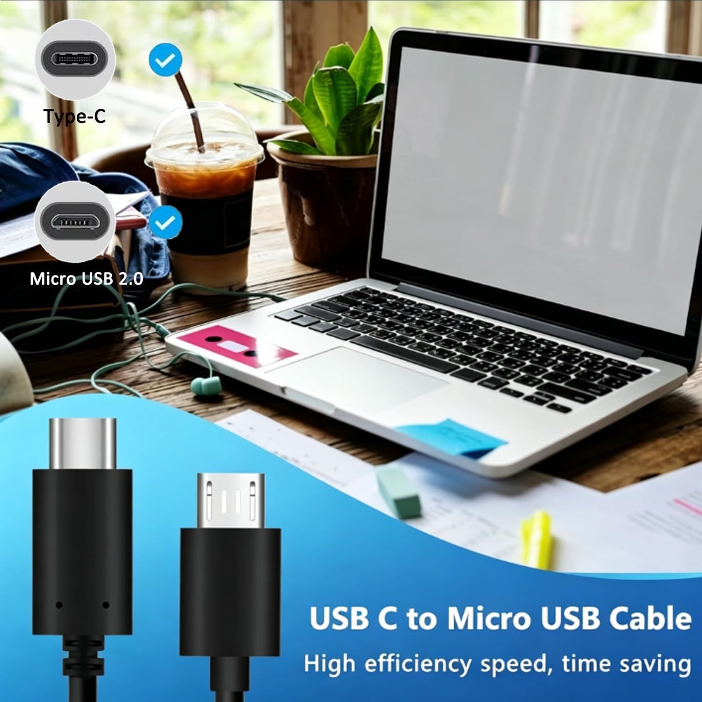 LQMBABY 2 3.3FT USB C to Micro USB Cable, Pcs USBC to Micro USB Cable - Charging Cord & Data Sync, Compatible with Wall