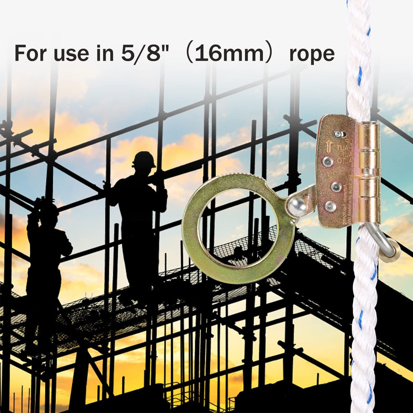 FHFallArrest Fall Protection Rope Grab,Fall Arrester, Used with 5/8” Lifeline Rope, for Construction, Climbing, Comply to ANSI/OSHA