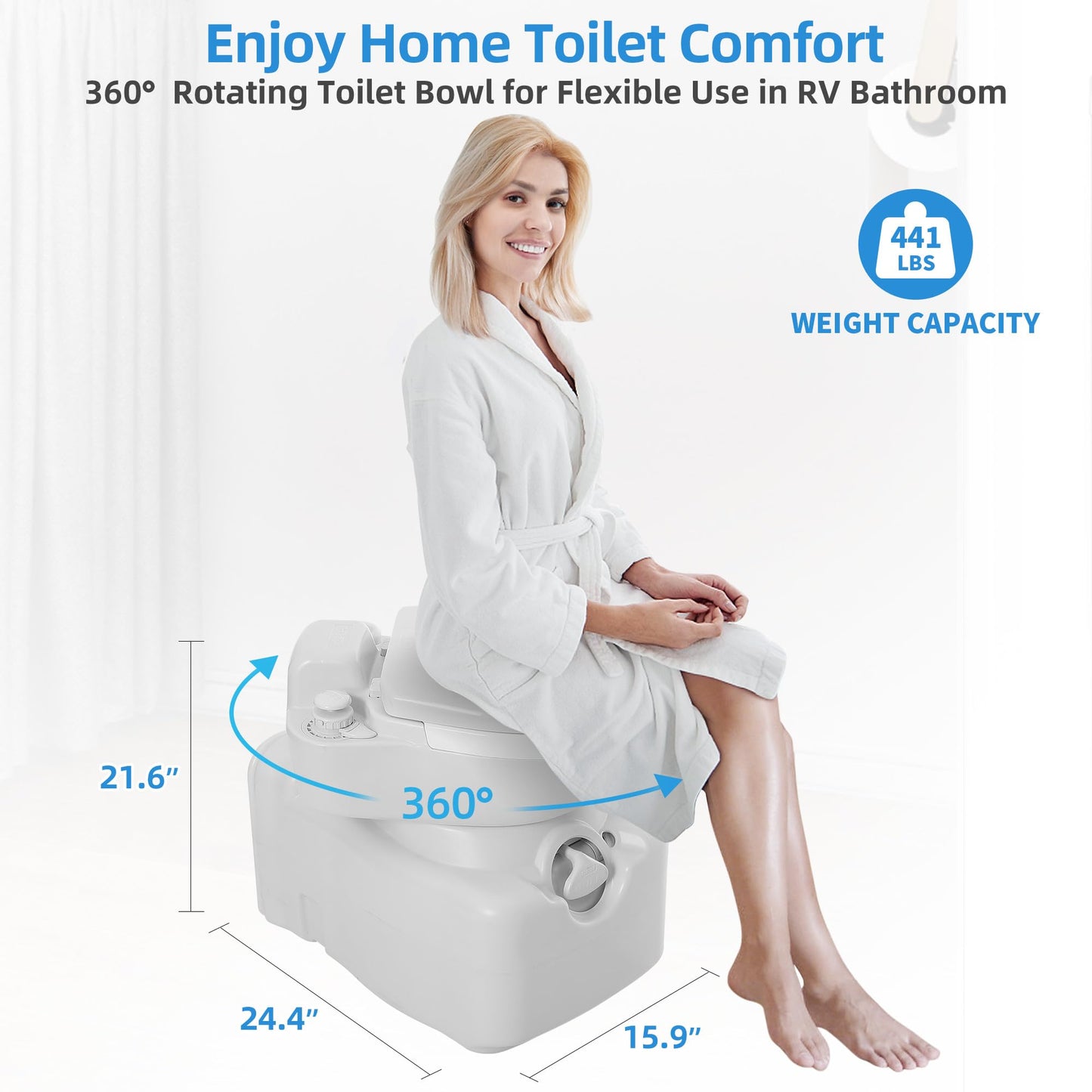 YITAHOME 3.2 Gallon Cassette Toilet, RV Toilet with 360° Rotating Toilet Bowl, T-type Water Outlet, Level Indicator, 5.8 Gallon Sewage Tank with Wheels, Handle, Rotating Spout for RV Boats Mobile Home