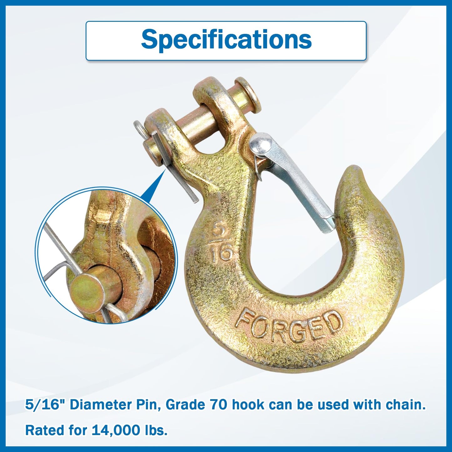 TBAPFS 4 Pack 5/16" Inch Clevis Grab Hooks G70 Steel Chain Slip Hook with Safety Latch 14000 Lbs Capacity Working with Towing and Chain