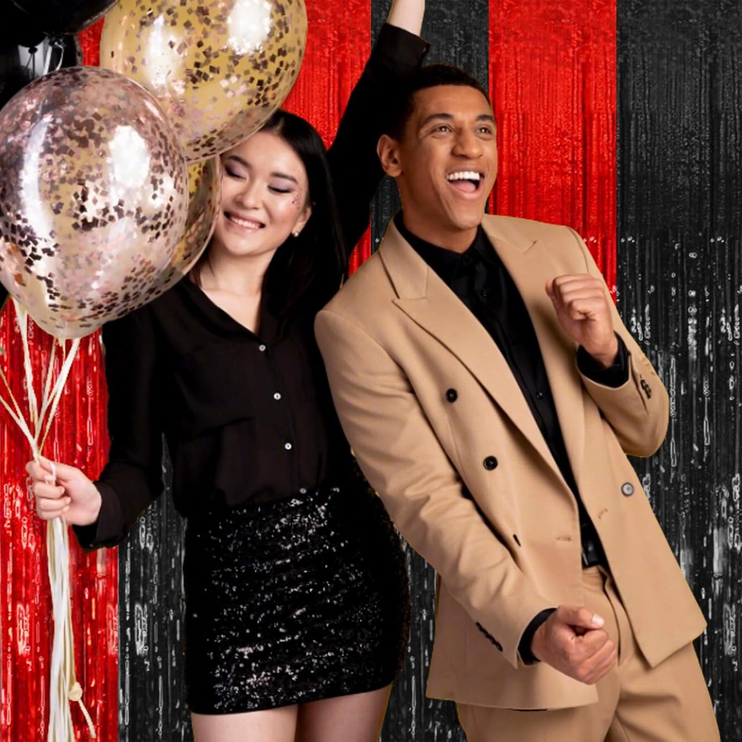 Skiennix Party Backdrop Streamers - 2 Pack Metallic Tinsel Curtains for Birthday & Holiday Decor