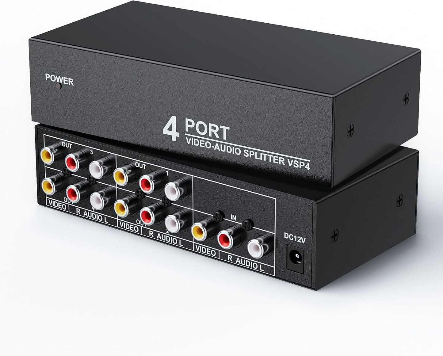 LUKFOCAB 3 1 4 4 RCA Splitter Box in Out, Way AV Composite Video Audio Distribution Duplicator, Compatible with TV