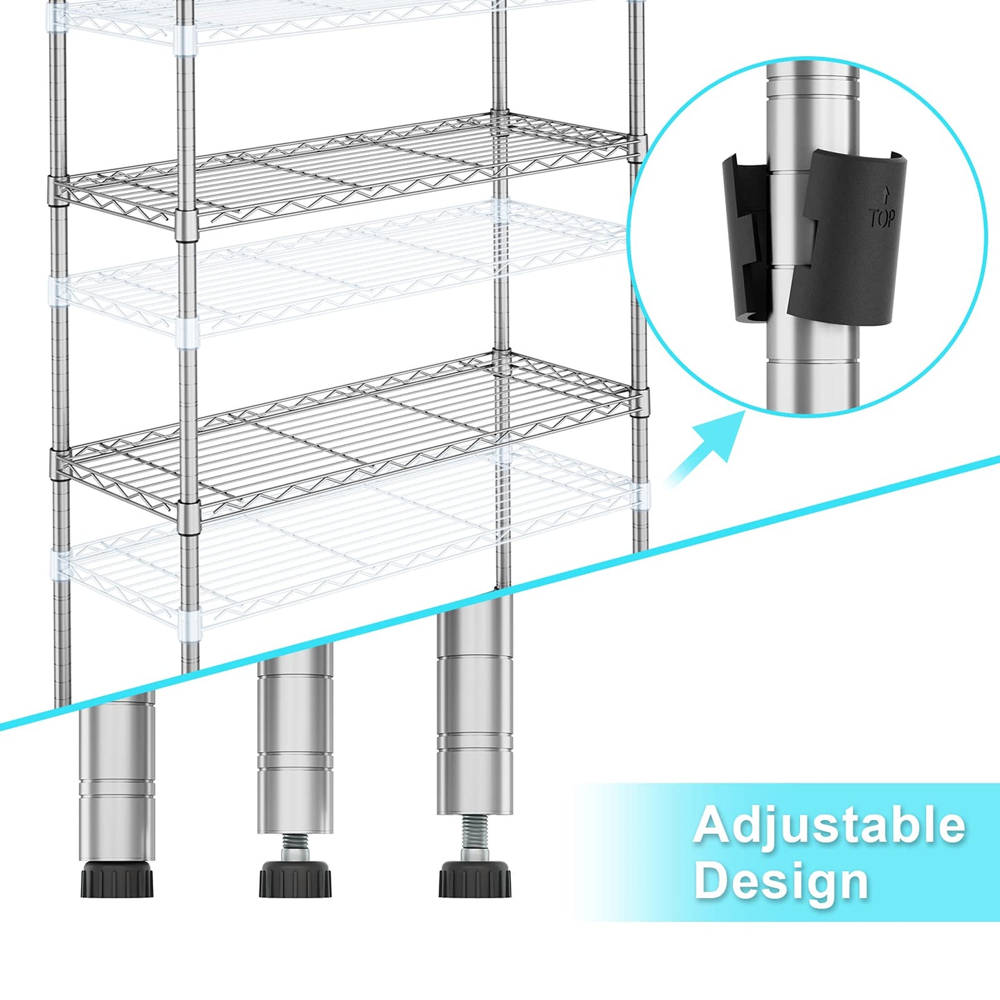 Auslar 5-Shelf Storage Shelves Heavy Duty 5 Tiers Standing Large Shelving Units Adjustable Metal Organizer Wire Rack, 14" x 36" x 72", Chrome
