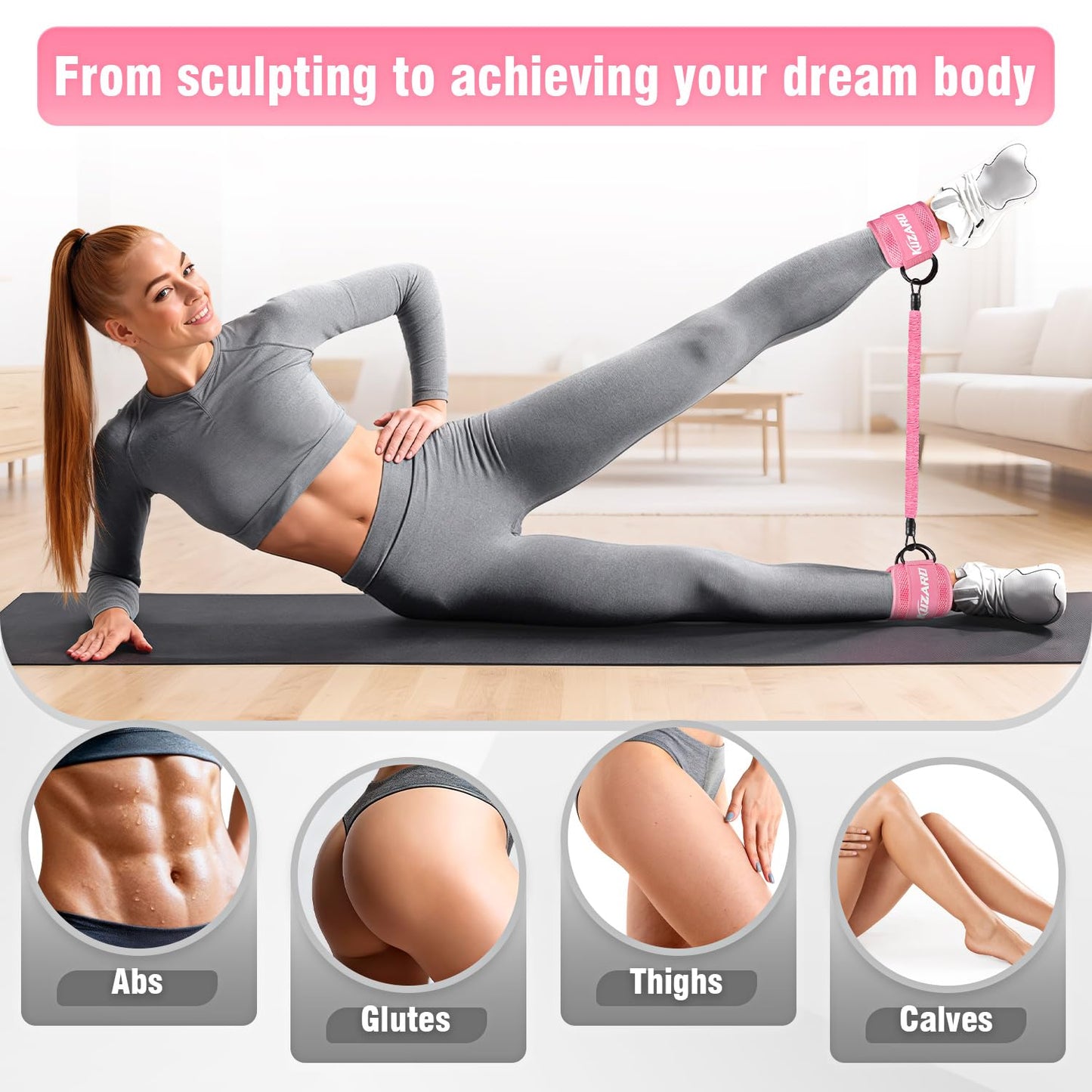 Glute Workout Equipment, Leg & Hip Exercise Equipment for Women, Resistance Bands with Ankle Straps & Exercise Board for Home Gym Fitness, Kickbacks, Hip Thrusts, Lower Body Training