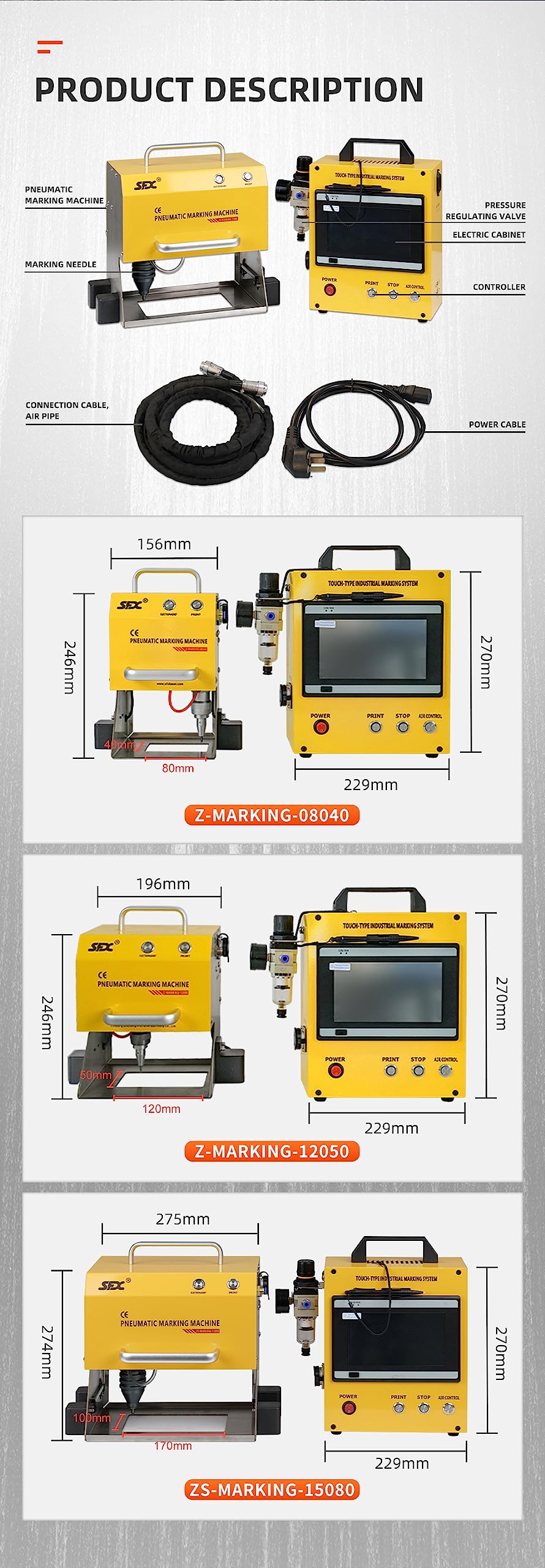 US Stock Pneumatic Dot Peen Marking Machine Metal Engraving Machine Pneumatic Marking Machine Marking Field 120×50mm for Letters, Serial Numbers, VIN Code, Chassis Number, Date, Graphics,etc.