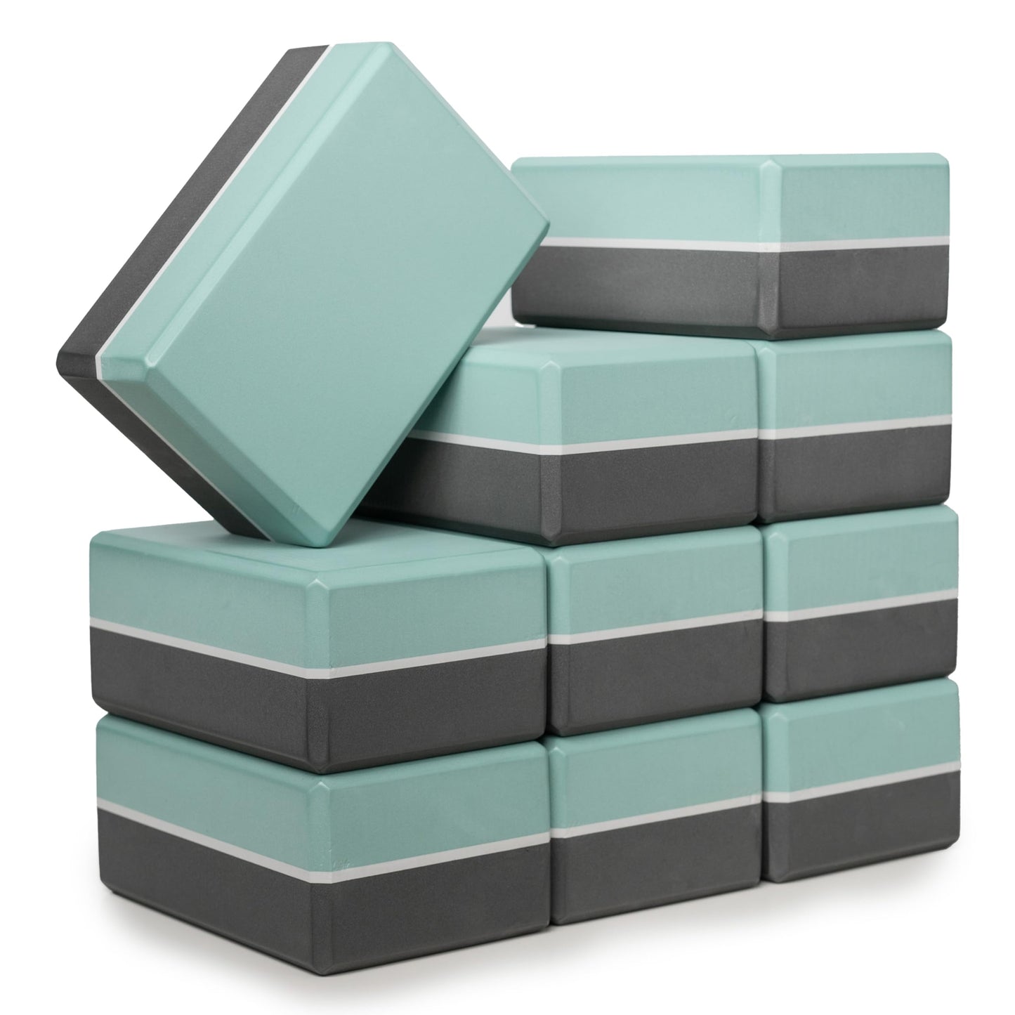 Sunshine Yoga 4" Striped Yoga Block, 10 Pack Bulk EVA Foam Yoga Blocks, Firm and Supportive Yoga Brick, Balance Foam for Stretching, Pilates, and Workout, 4" x 6" x 9", Smoky Sage