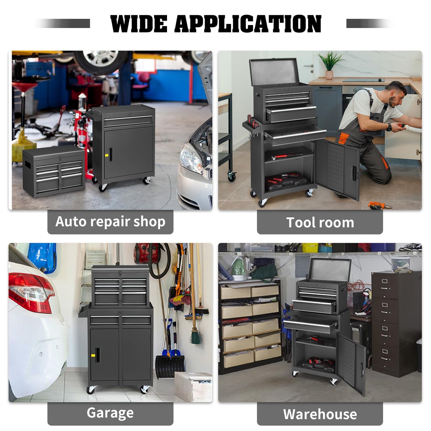 Winado 4-Drawer Rolling Tool Chest with Wheels & Lock, Tool Box with Large Storage Cabinet and Adjustable Shelf, Removable Portable Top Box for Garage, Warehouse, Factory