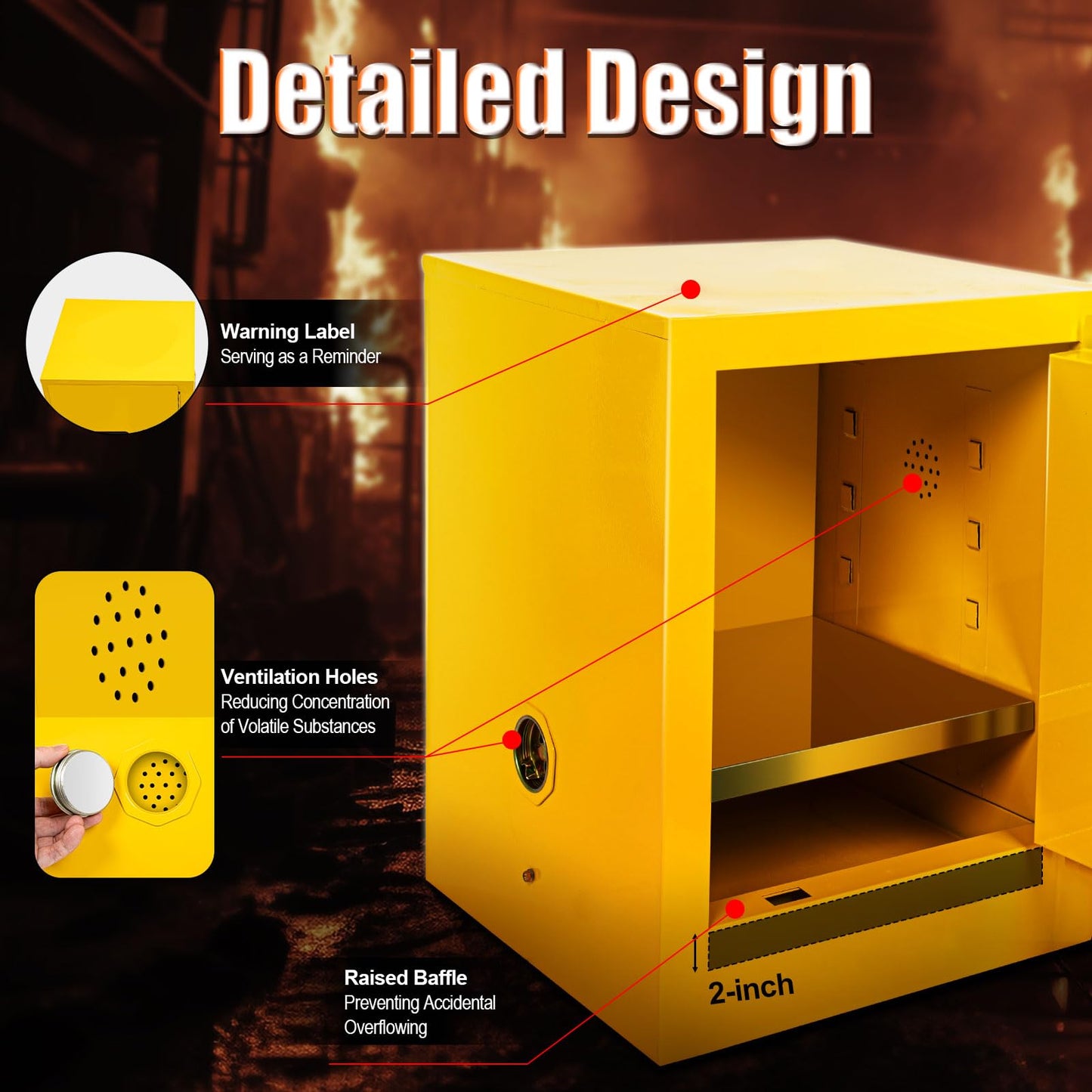 LOYALHEARTDY 12 Gallon Flammable Storage Cabinet Hazardous Storage Cabinet Yellow Fire Safety Manual Door Galvanized Steel Safety Cabinet for Commercial Industrial and Home Use, 17" L x 17" W x 22" H