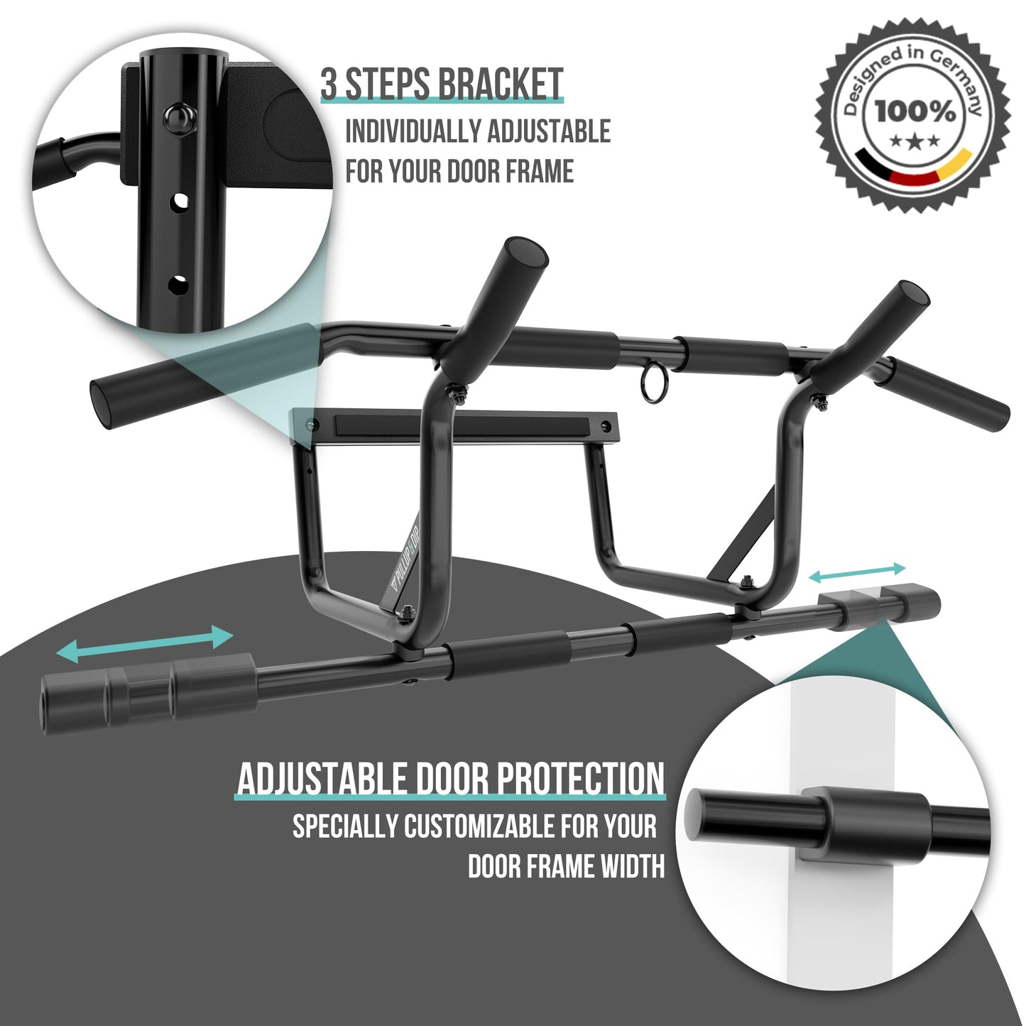 PULLUP & DIP Doorway Pull-Up Bar Without Screwing And No Slipping, Professional Door Frame Chin-Up Bar With Pull-Up Band, Padded Handles + eBook, Up To 240 lbs