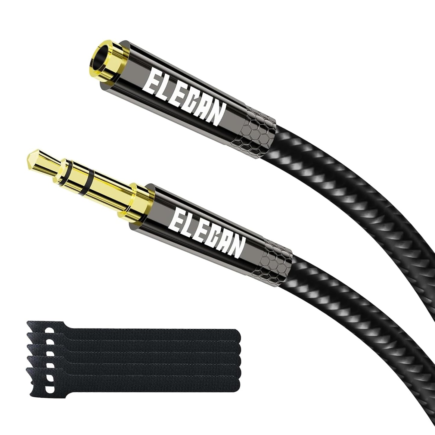 10 1/8 Inch 3.5 MM Elecan Headphone Extension Cable Ft, AUX Cord Wire Male to Female, Hi-Fi Sound Thin&Slim Braided TRS
