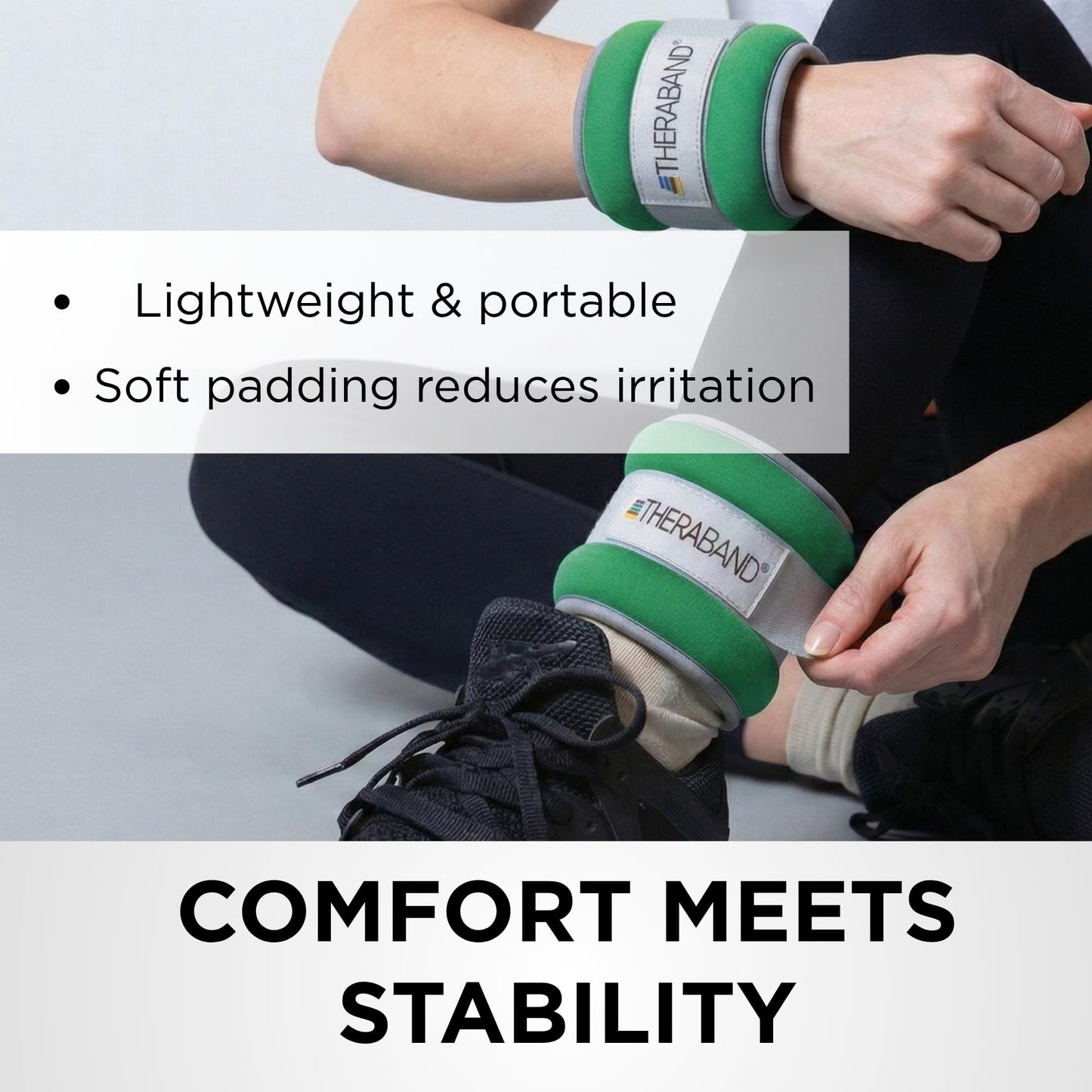 Theraband 25871 Comfort Fit Ankle & Wrist Cuff Wrap Weight Set, 1.5lbs, Green