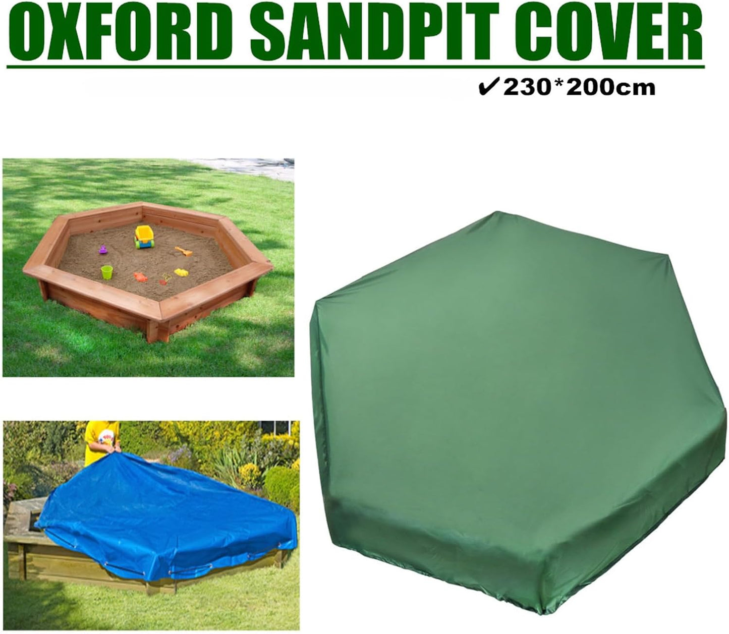 Wuyangcun (230x200cm/91x79 Sandbox Cover Oxford Cloth Waterproof Dustproof Hexagonal Green Protect Sandbox Sand