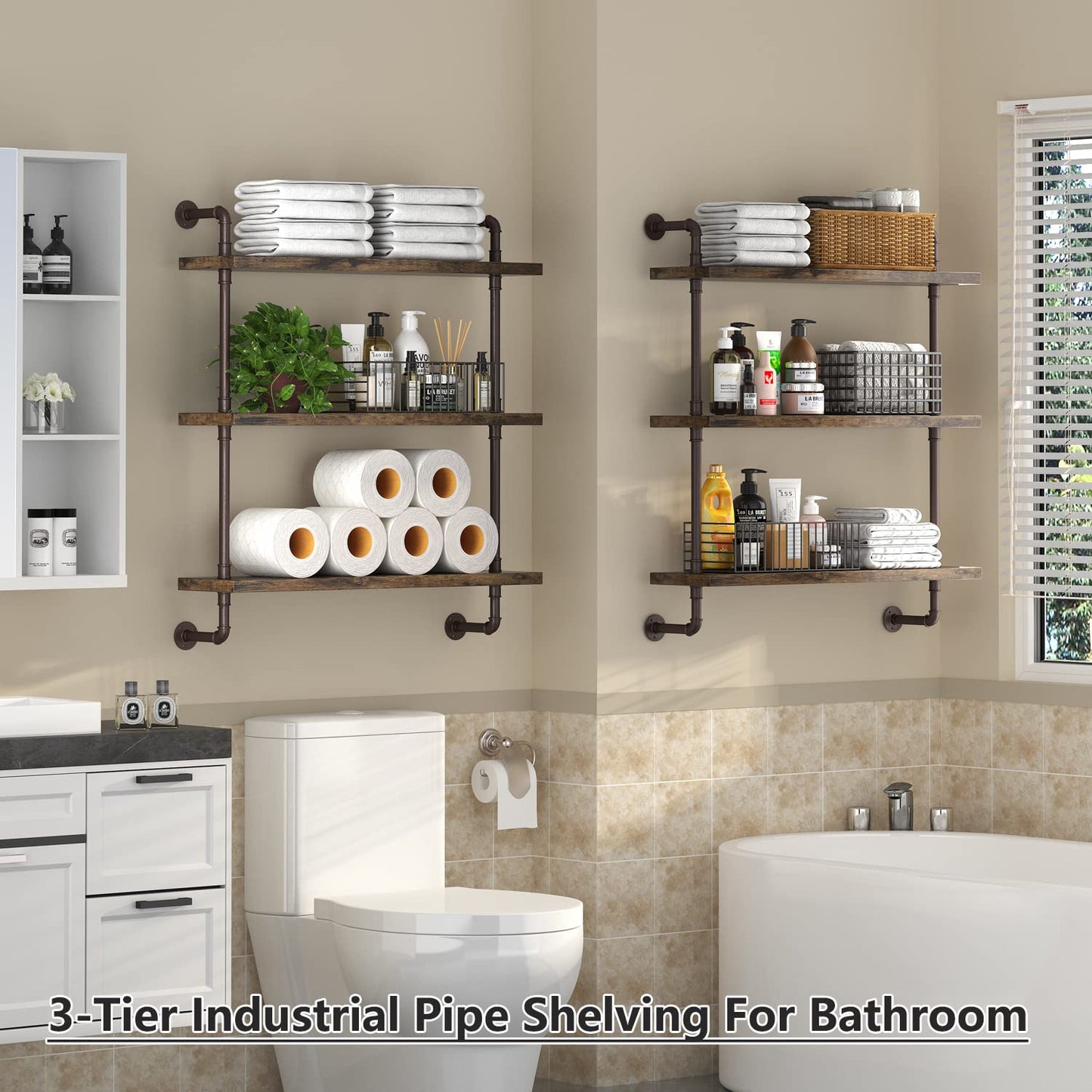 Helsin 24inch Industrial Pipe Shelving and 32inch Industrial Pipe Shelves Product Bundle