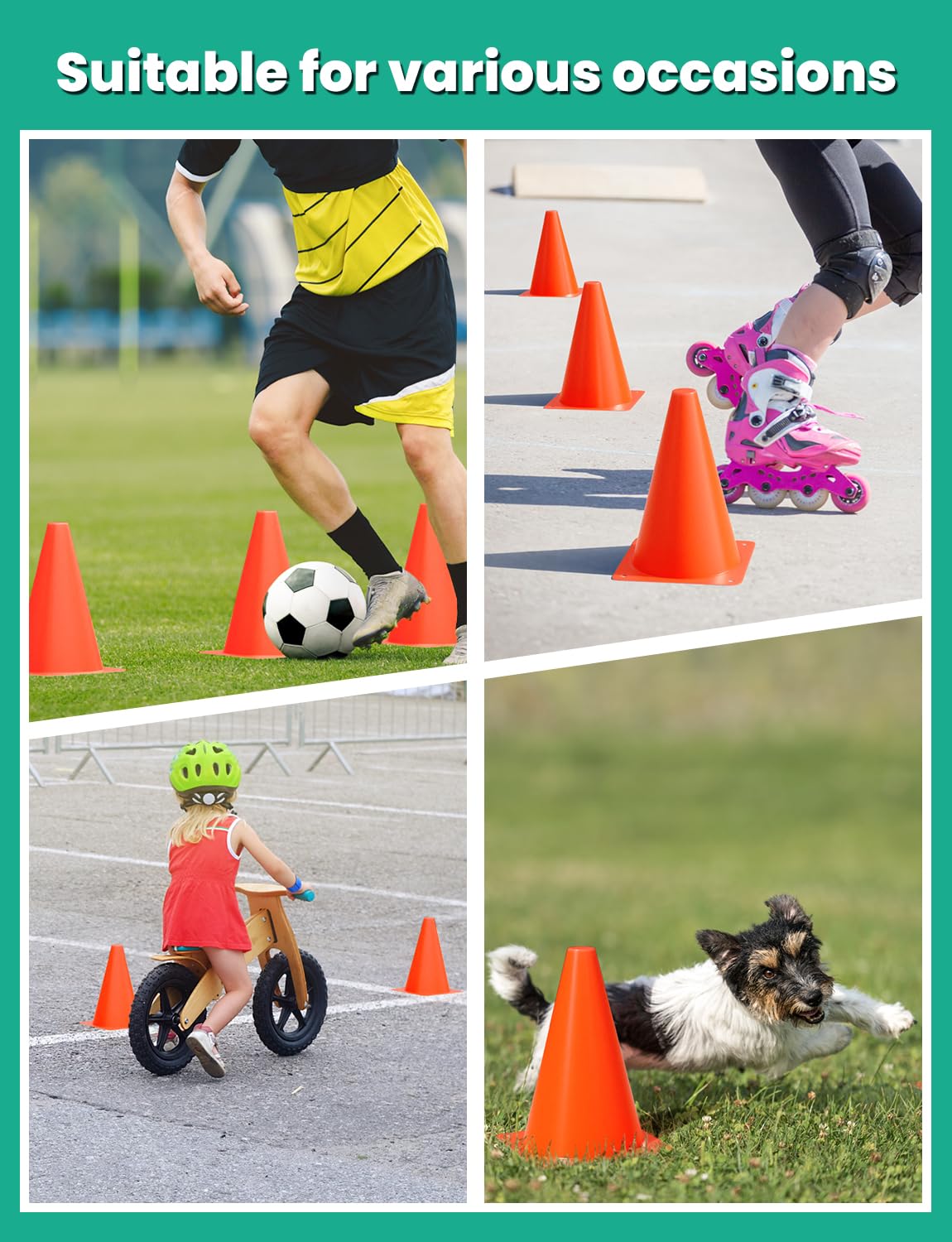 GHB Soccer Cones 7" 9" of 12 24 Pack Disc Soccer Sport Cones Training Field Marker Agility Cones for Basketball, Coaching, Practice Equipment Includes Drills Guide (7" 24Pcs Orange)