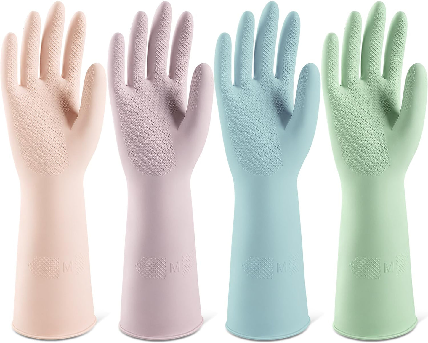 ThxToms 4 Pairs Reusable Rubber Gloves, 13" Natural Latex, 10mil Thick Heavy Duty Dishwashing & Cleaning Gloves, Non-Slip Grip, Multi-Color, Ideal for Kitchen, Bathroom, Car, & Garden Cleaning, Medium