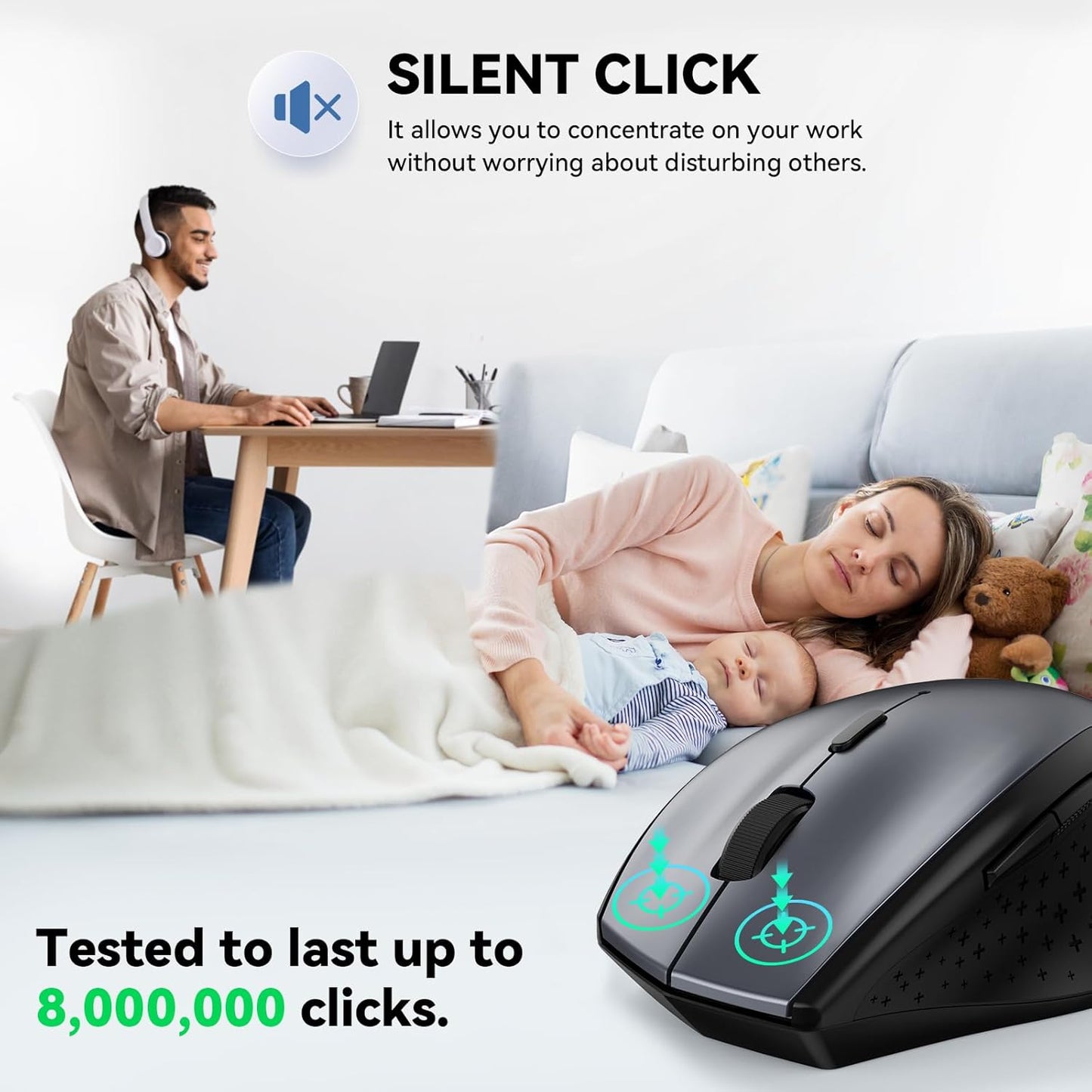 TECKNET 2.4G 6-Level 4800 Click30 6 Wireless Mouse, USB Computer Mouse with Adjustable DPI, Silent Quiet Months