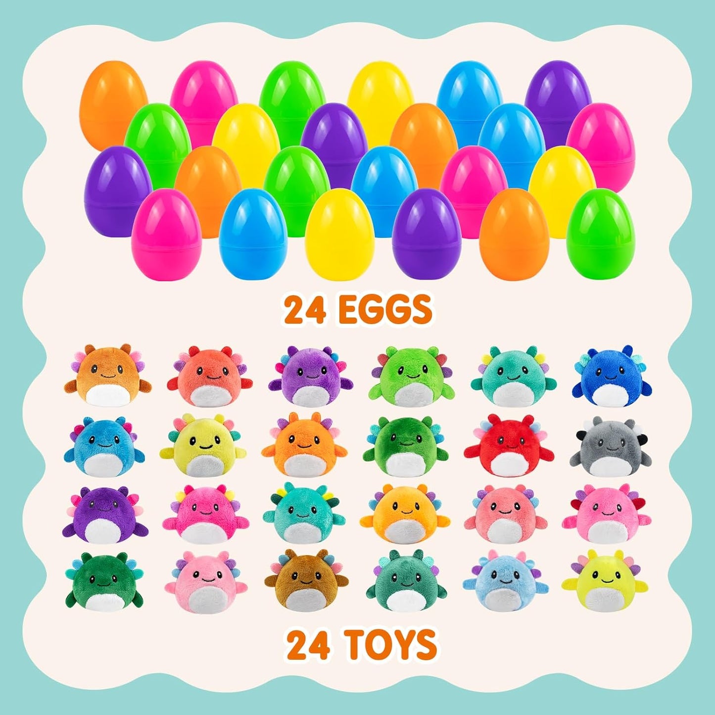 Skiennix Easter Basket Stuffers - 12 Pack Prefilled Plastic Eggs with Axolotl Plush Toys for Kids