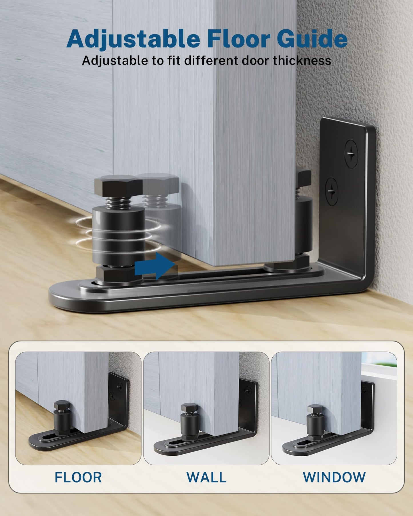 Titeck Barn Door Hardware Kit -6.6FT Sliding Door Hardware with Adjustable Floor Guide, 2 Handles and Latch -Fit 36''-40'' Wide Panel, I Shape Hanger, Black