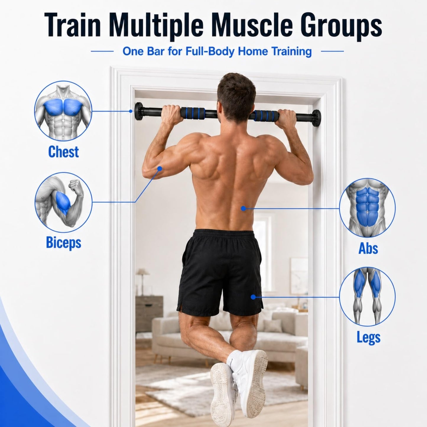 FumyFumy Pull Up Bar for Doorway, Adjustable Door Frame Pull Up Bar with 330 lbs Capacity, No Screw Chin Up Bar for Home Gym Strength Training, Fits 25"–39" Door Frames and Walls