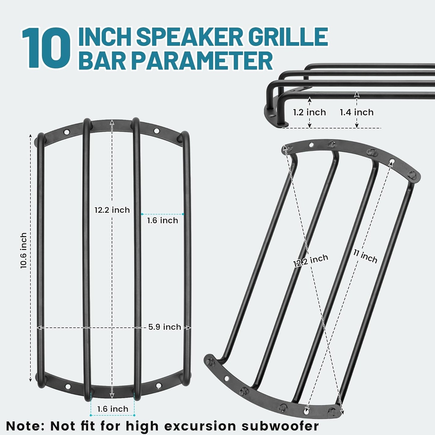 10 Inch 4 10 Inch 10 Inch 4 2PCS NuIth Metal Subwoofer Grill, bar Audio Speaker Grill Cover Protector, Black Car Bar