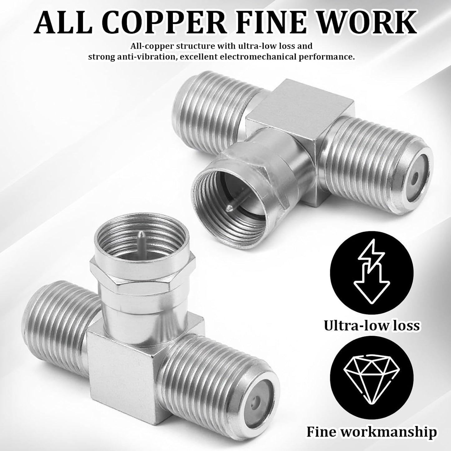Exircy 2 Pack 2F 3 Coaxial Cable Splitter, F Male to Female Adapter Way Metal Cable Splitter Combiner Portable TV Split