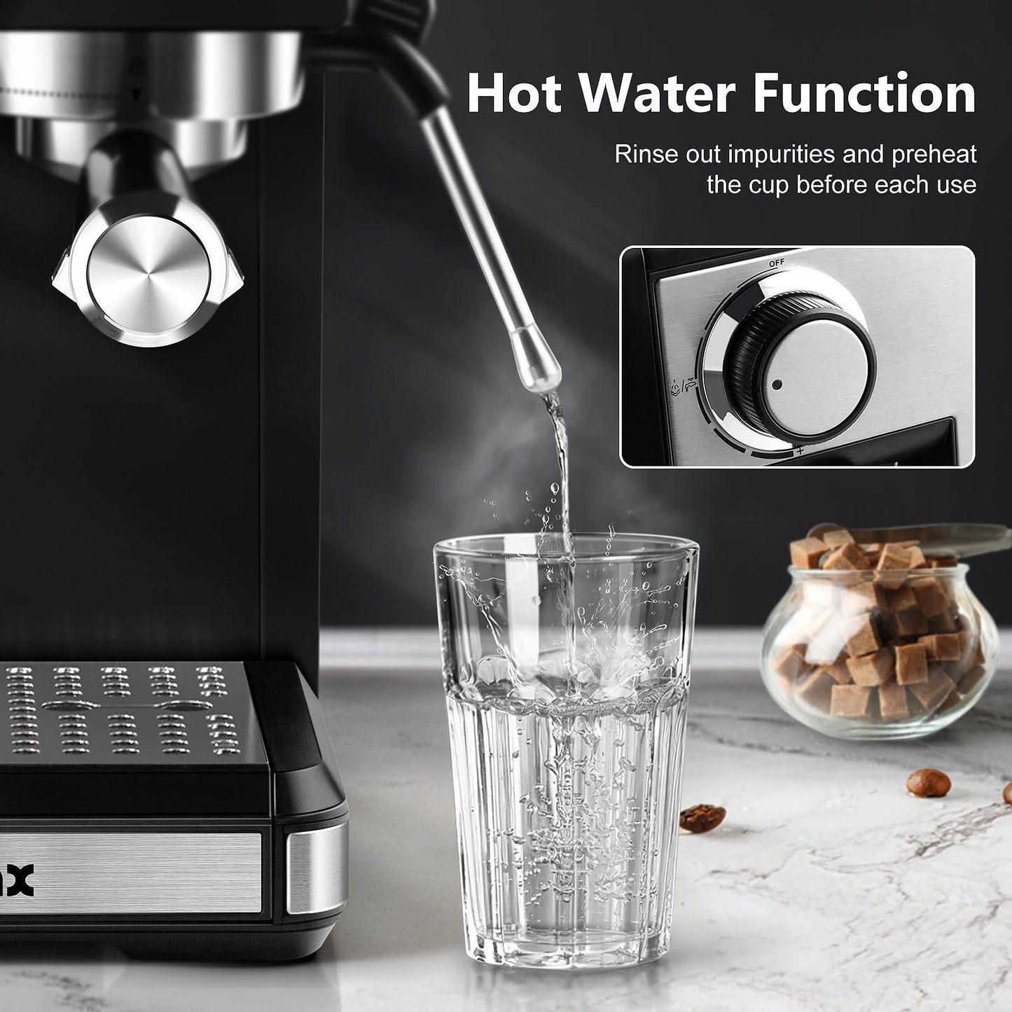 Espresso Machine with Grinder, 20 Bar Professional Expresso Coffee Machines with Milk Frother Steam Wand, Espresso Maker with 60oz Removable Water Tank, Cappuccino & Latte Machine for Home (Black)