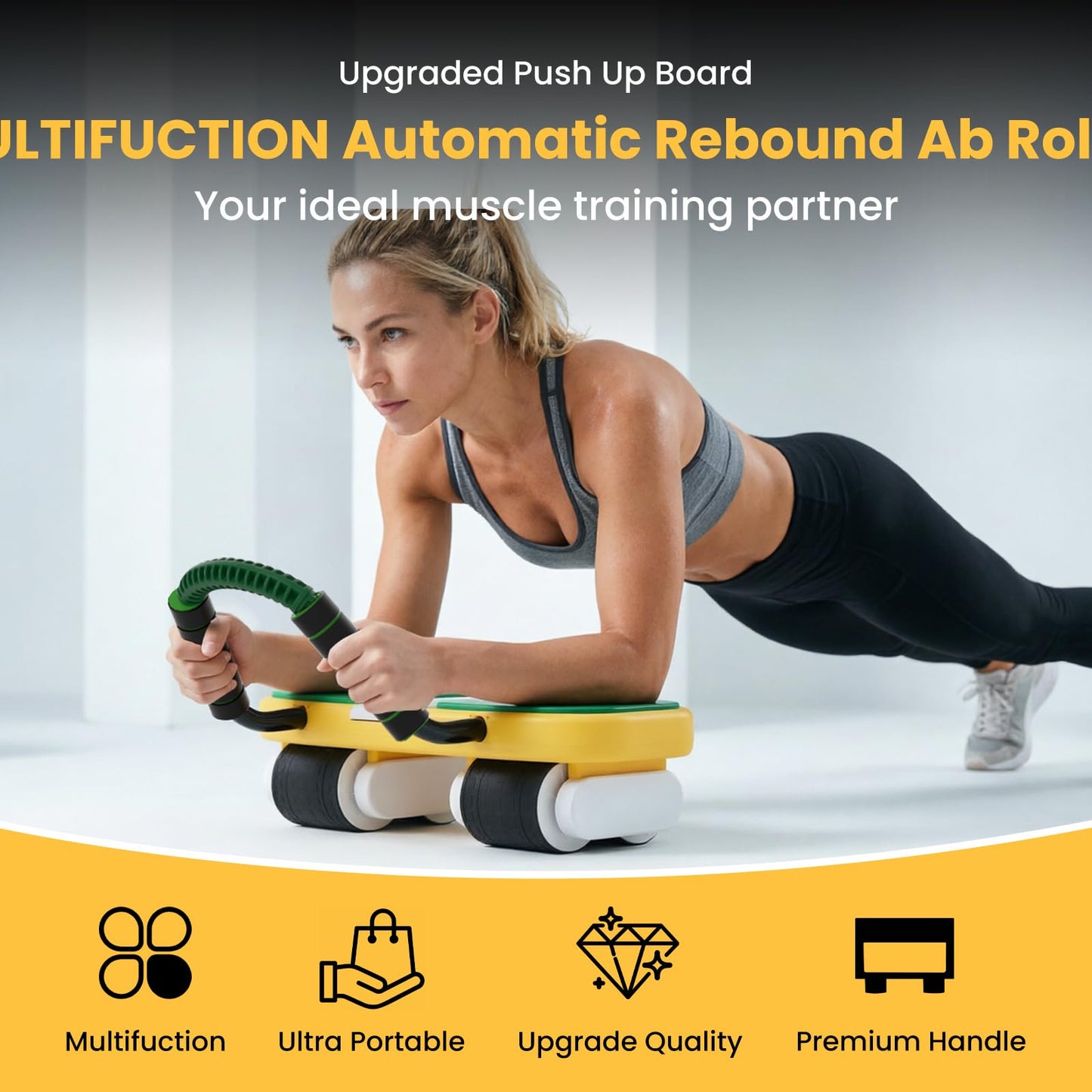 4-Wheel Auto-Rebound Ab Roller - Multifunctional Fitness Equipment for Core Training, Plank & Push-Up - Home Workout Gear