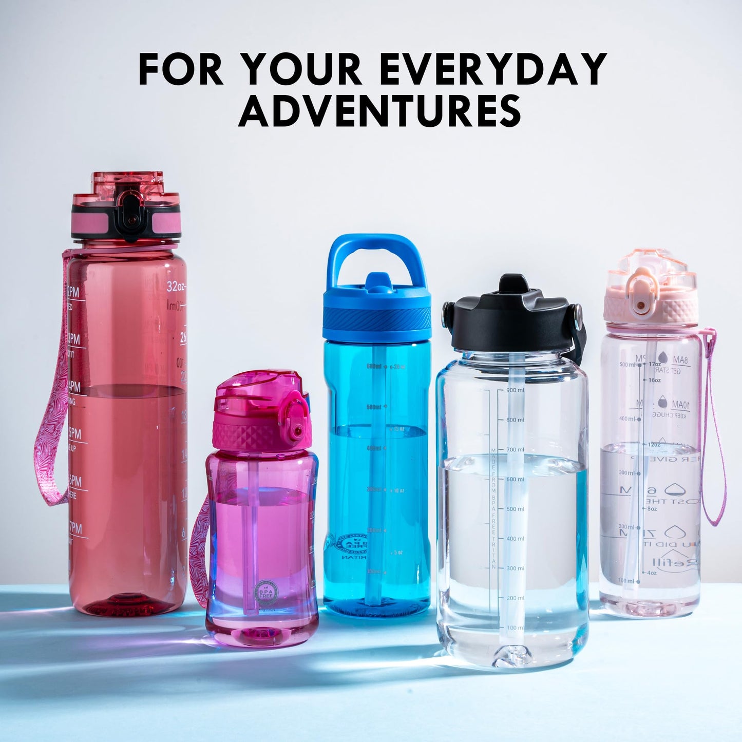 OLDLEY 32 oz Clear Water Bottle with Straw,Tritan BPA-Free, Wide Mouth, Leak Proof - for Gym, Travel, Home, School, Office (Red)