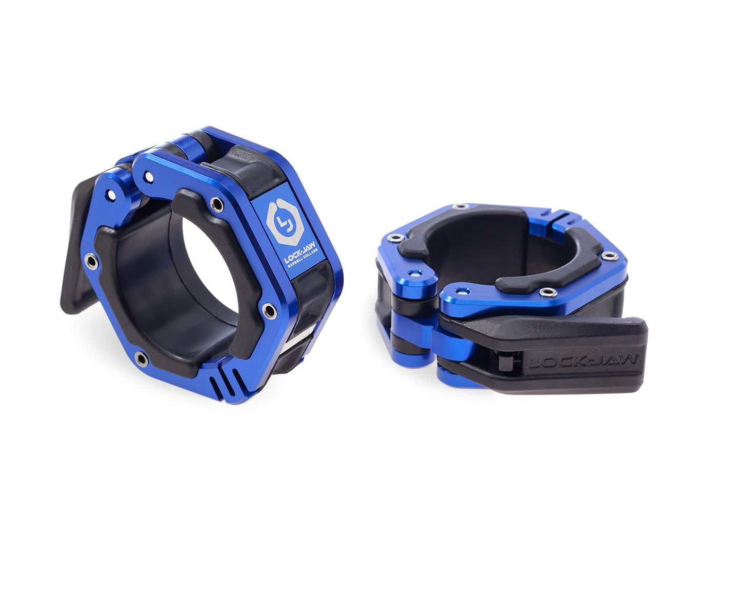 Lock-Jaw Flex Barbell Collars Olympic Barbell Clamps w/Magnet 2 Pcs – Heavy Duty Bar Clamps for 2” & 50mm Olympic Bars – Secure Weight Bar Clamps for Strength Training & Home Gym Accessories – Blue