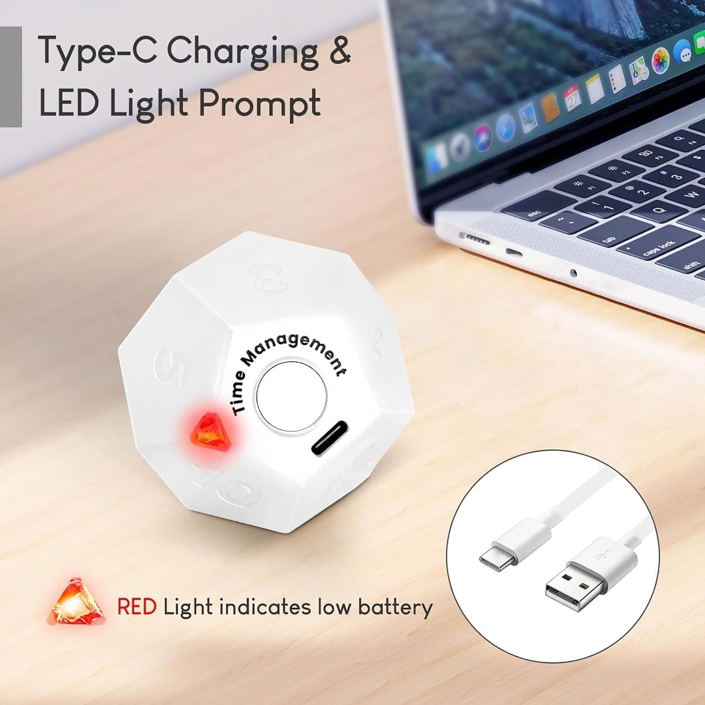 BEBESIRI Mini 12 Sided Cube Timer, 11 Preset Times Pomodoro Timer for Enhanced Productivity. Ideal for ADHD Management, Workout, Study & Kitchen Cooking. Easy to Use（White）