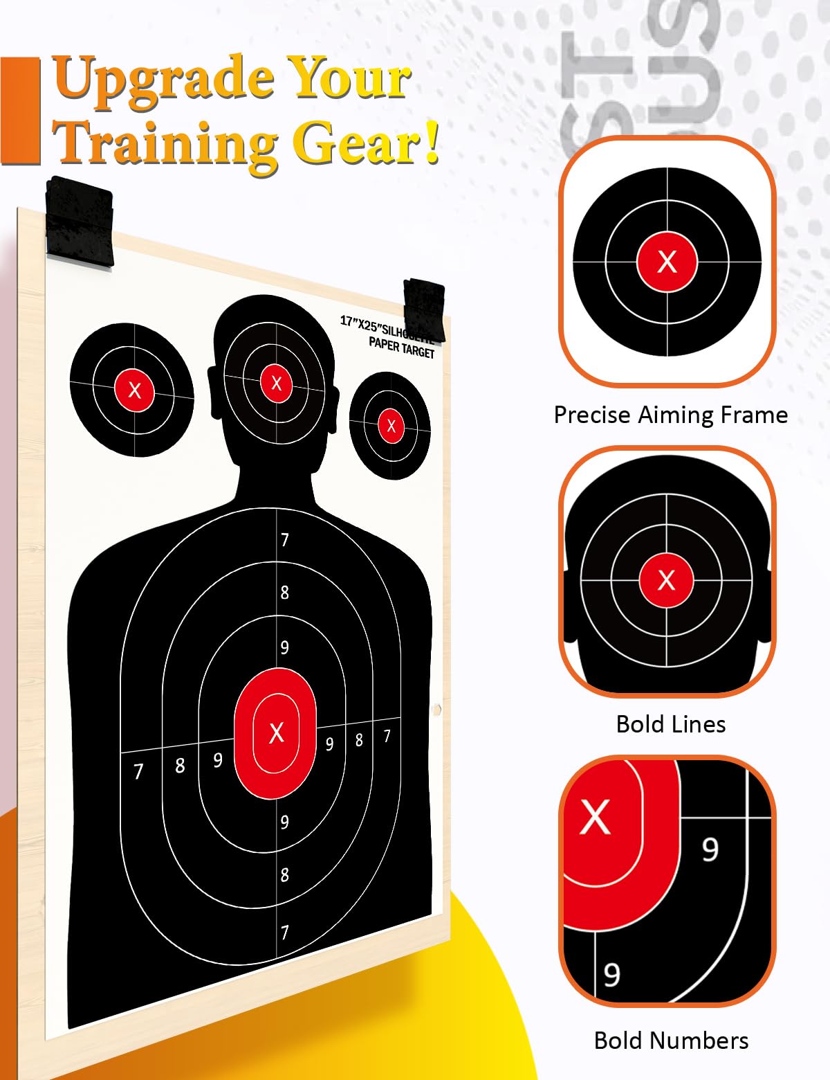 LAKINGO Shooting Targets for Range Practice - 17x25 Inch Silhouette Paper Targets with Stickers, Indoor/Outdoor Use for Pistol, Rifle, Airgun, Pellet Gun, BB Guns