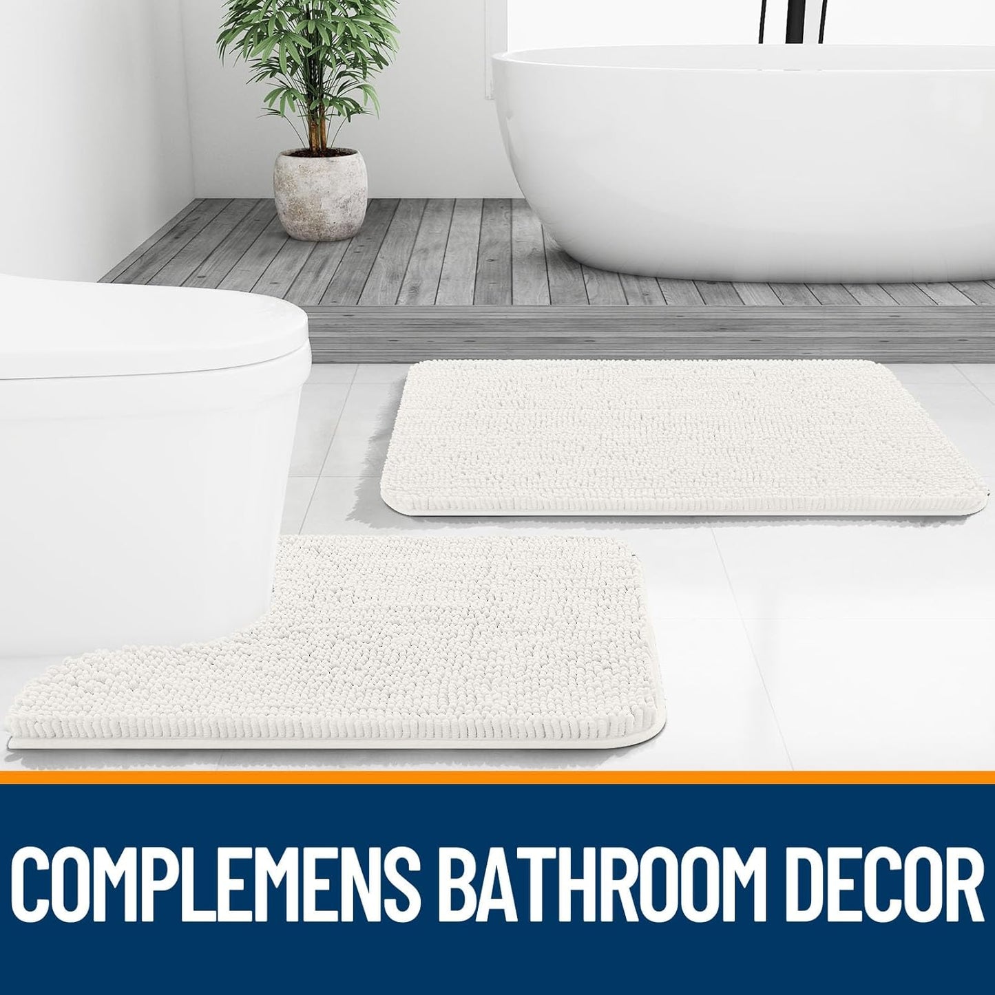 OLANLY Large Bathroom Rugs - Extra Soft Chenille Bath Mats | Quick-Dry, Machine Washable, Ivory 59x35