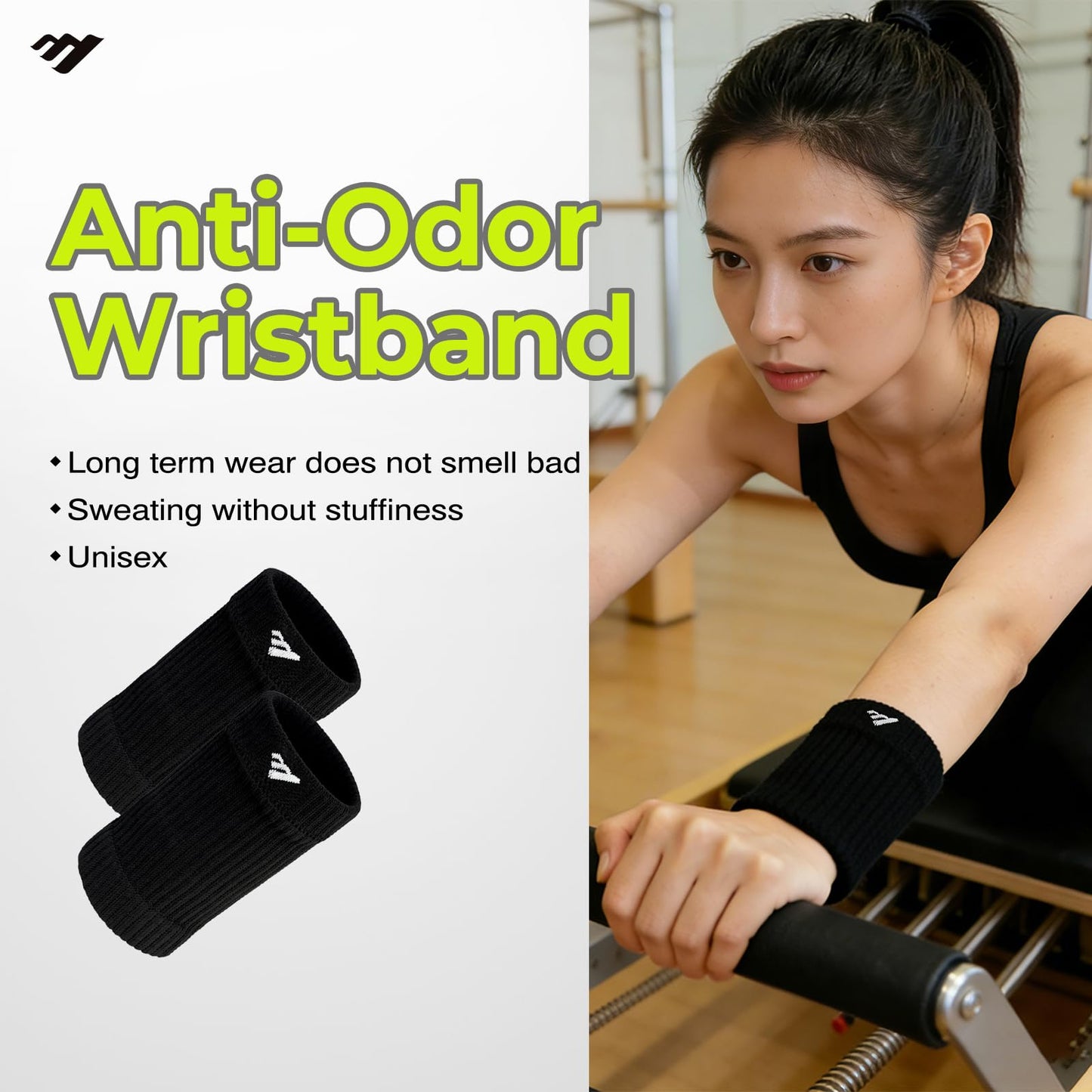 MOON 2 Pairs Breathable Wrist Sweatbands for Men Women, Anti Odor Moisture Wicking Elastic Sports Wristbands for Basketball, Tennis, Cycling, Running, Gym, Working Out, Black